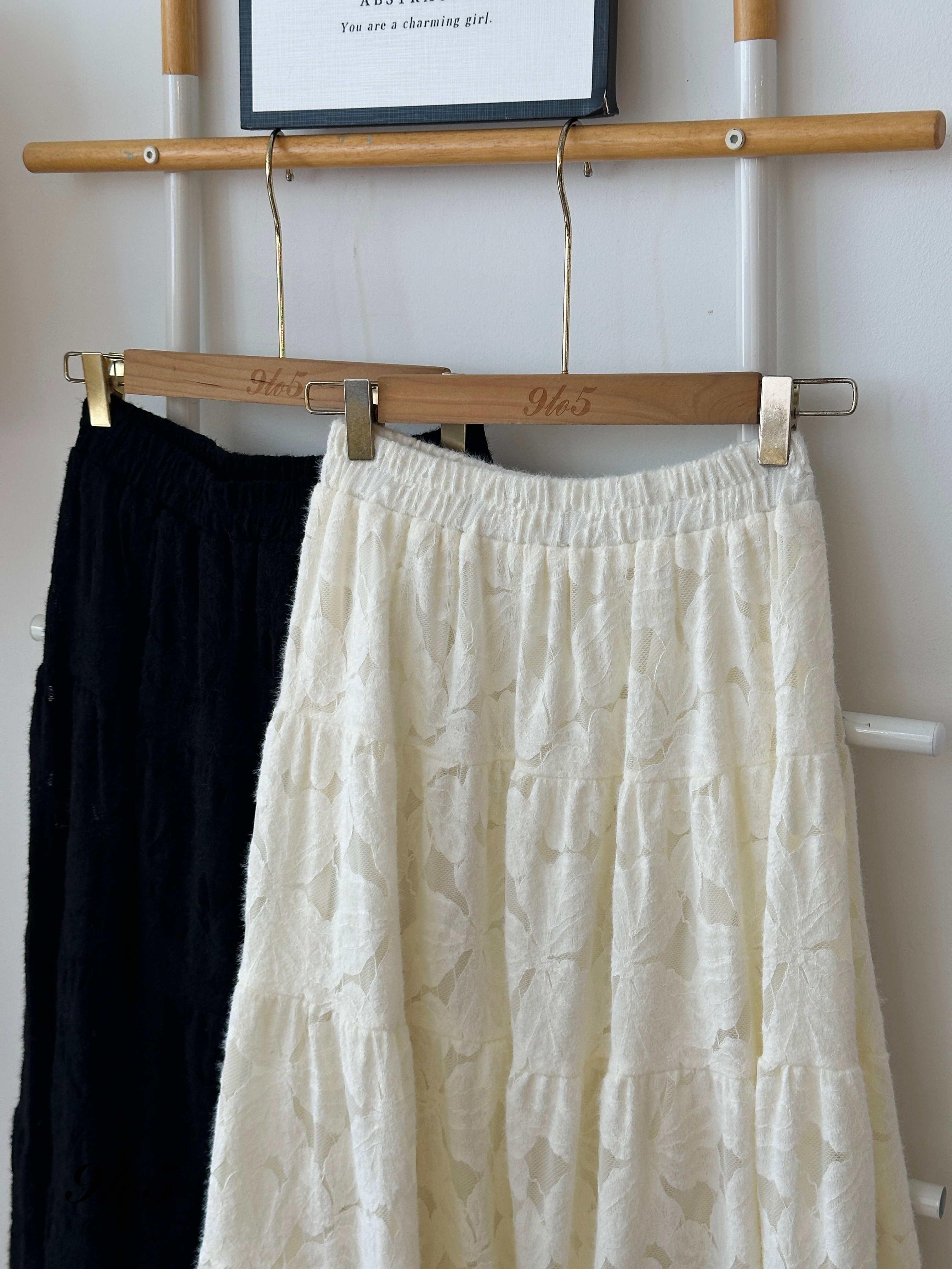 S1782 Floral Layered Skirt - Black & White