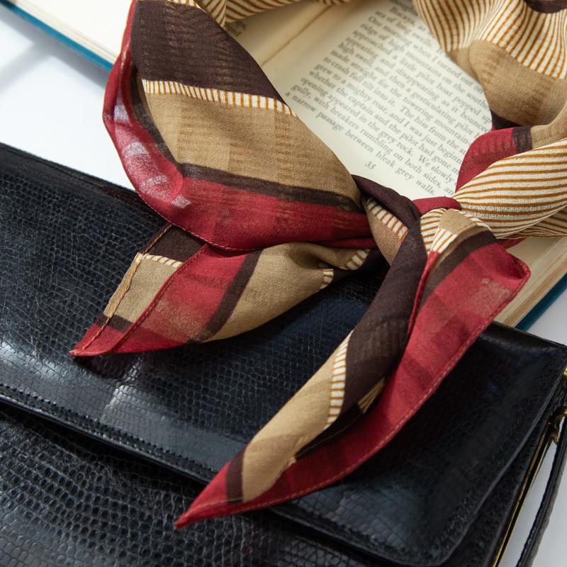 C.a. 1970s Retro Colour Tone Stripe Pattern Soft & Half Sheer Scarf from Germany(EV379)