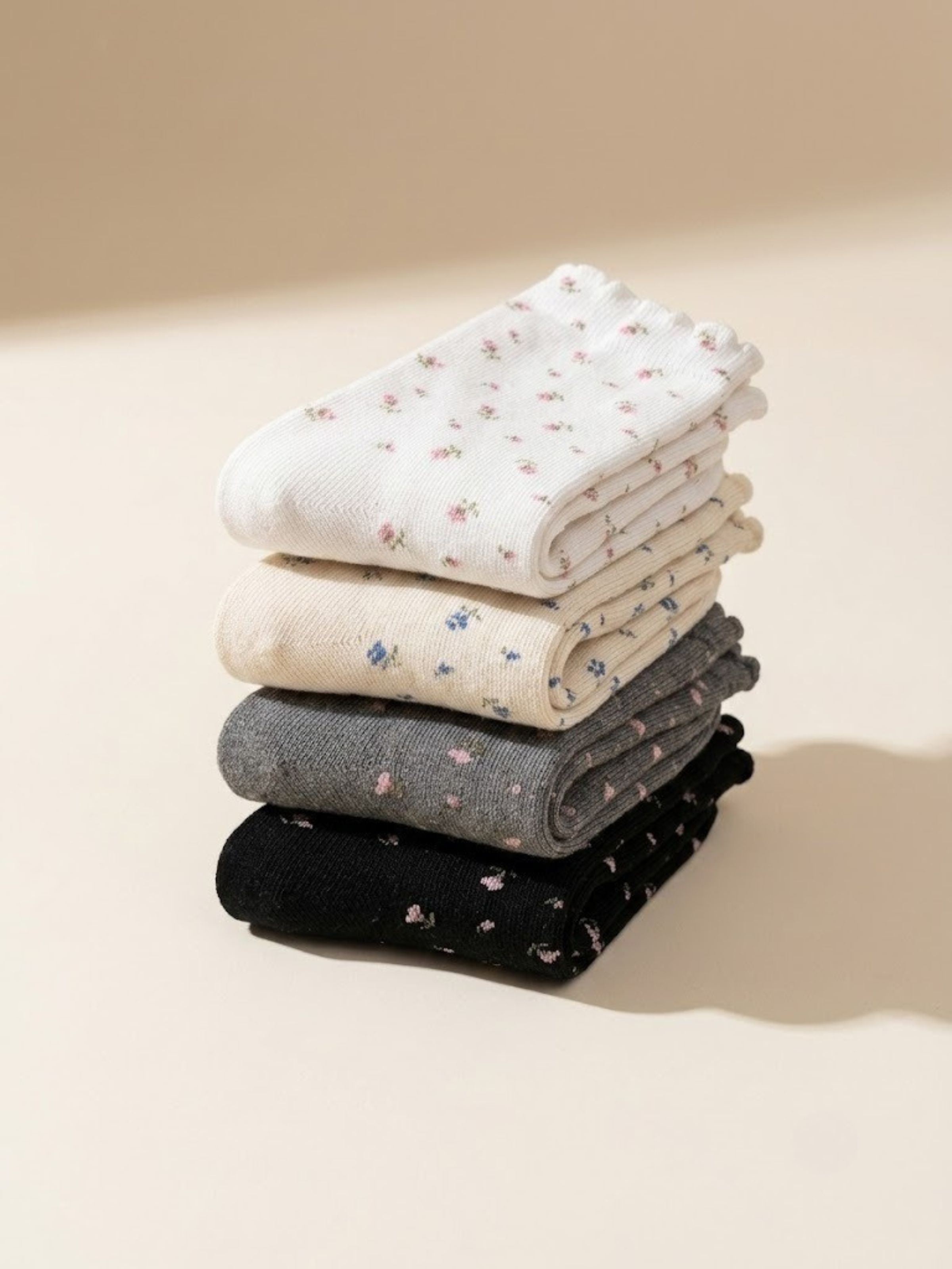 Korean Petite Bloom Women's High Crew Socks