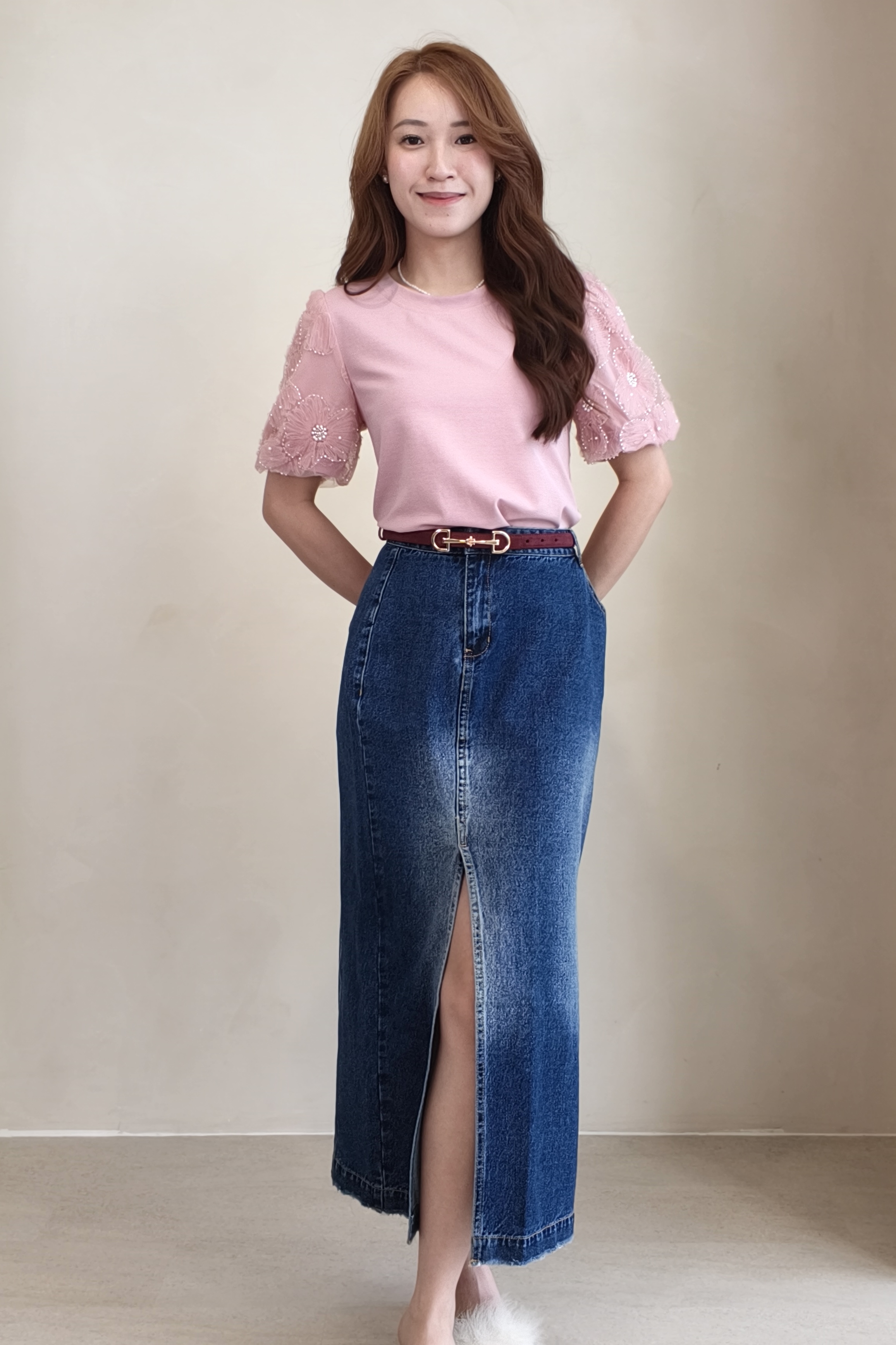 80052 Floral Lace Puff Sleeve Knit Top