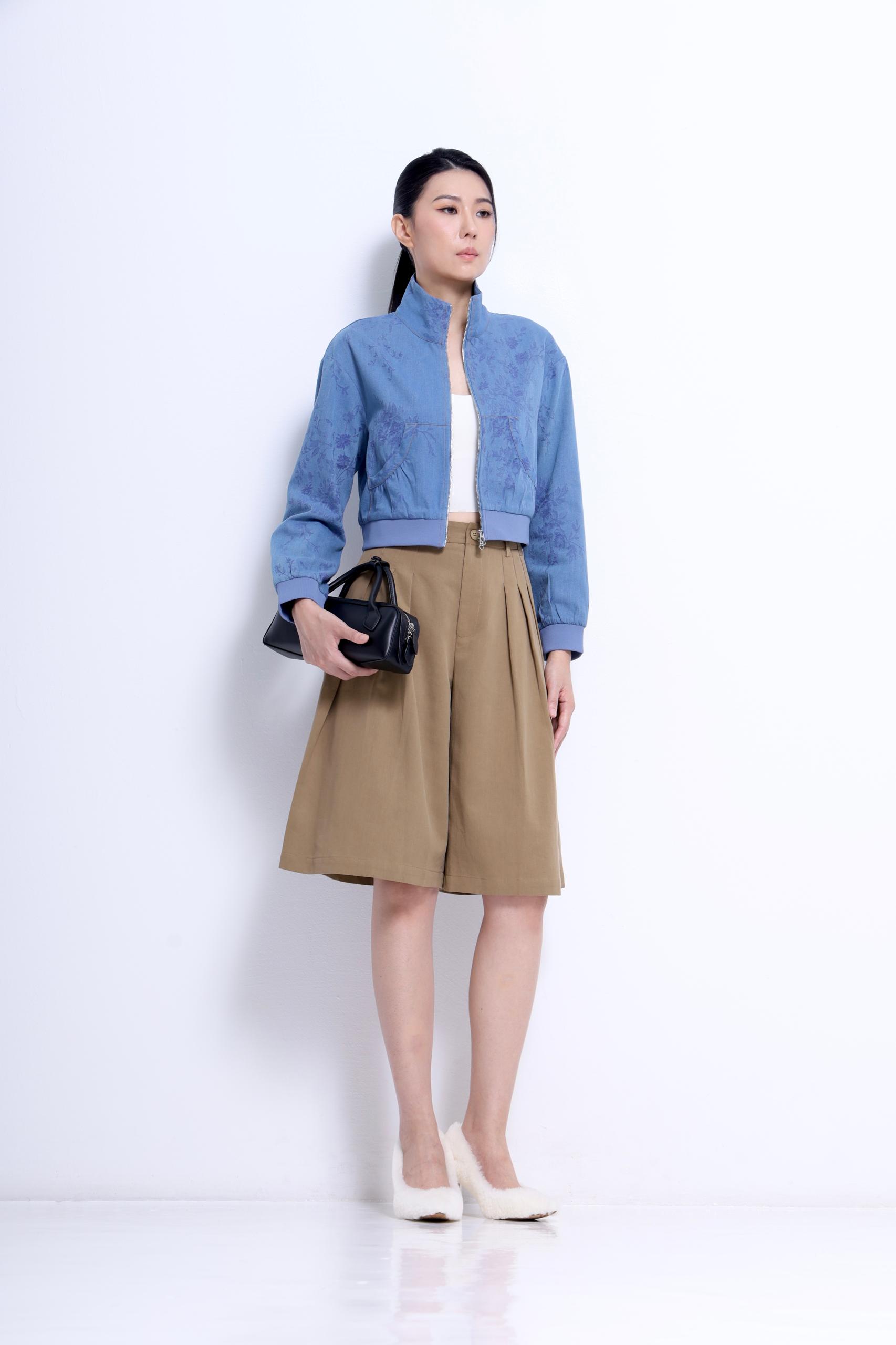 CB2762 Jacquard Cropped Zip-Up Jacket