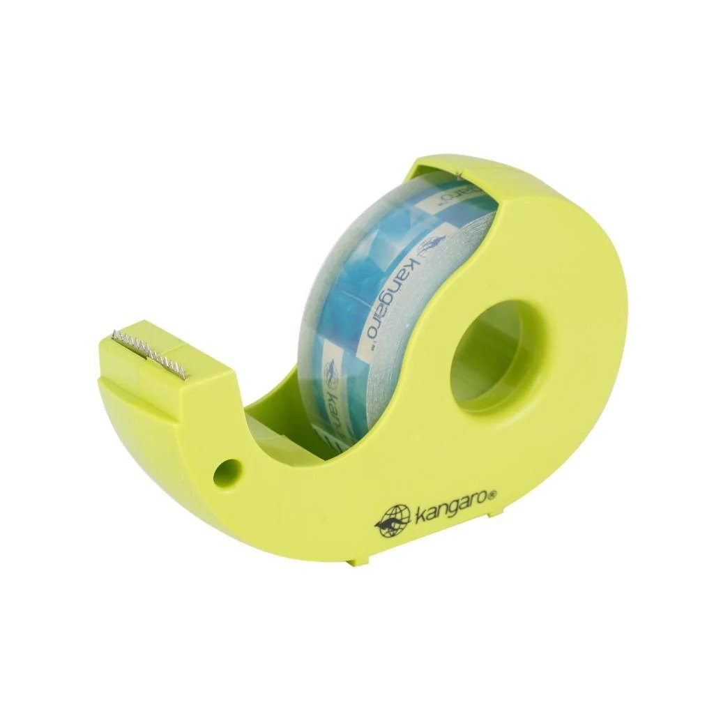 Kangaro Tape Dispenser KTD-18/Y – 18mm Clear Tape Holder | Bekas Pita Pelekat | Compact & Durable ABS Body