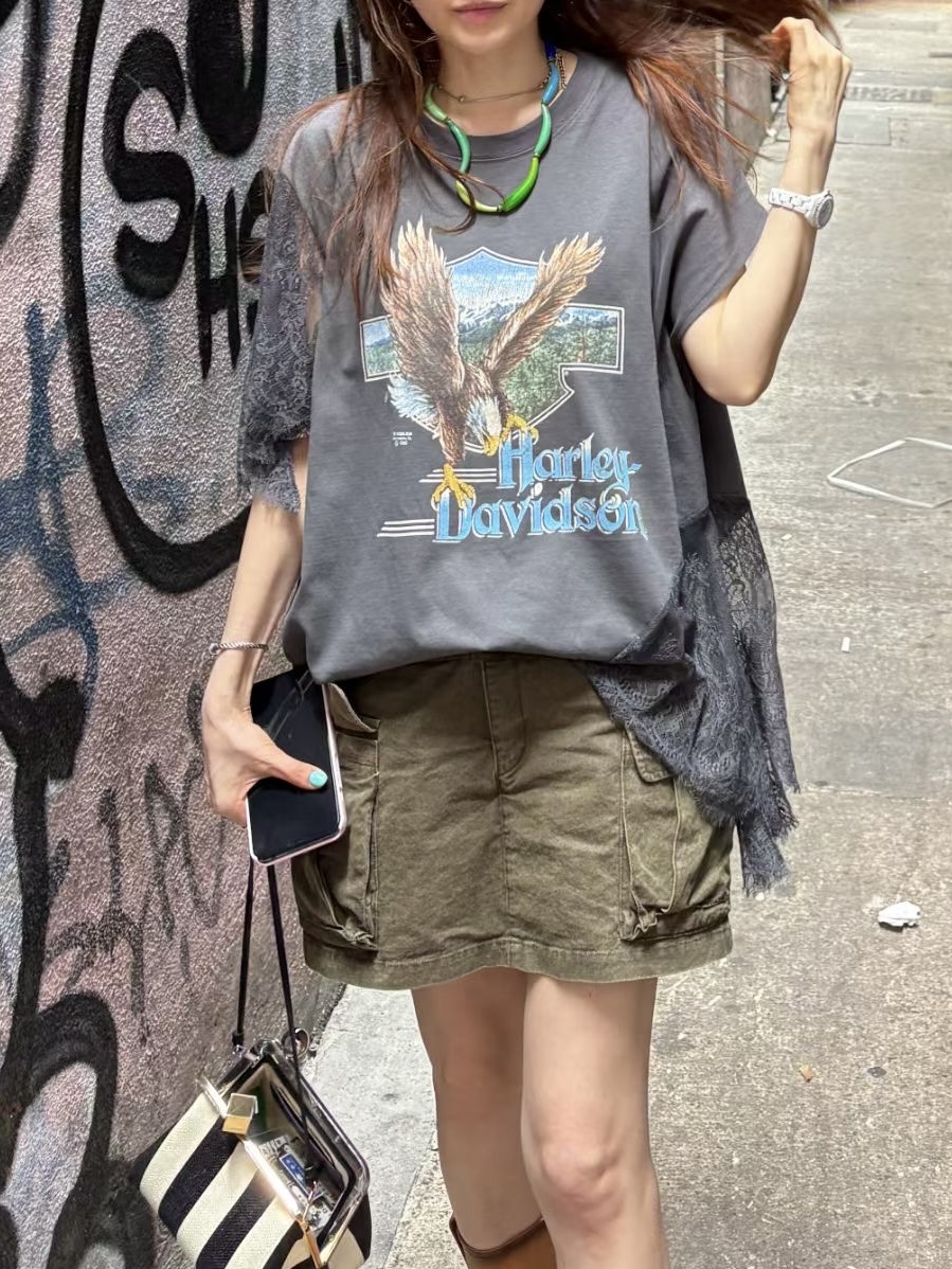 拼lace print Tee