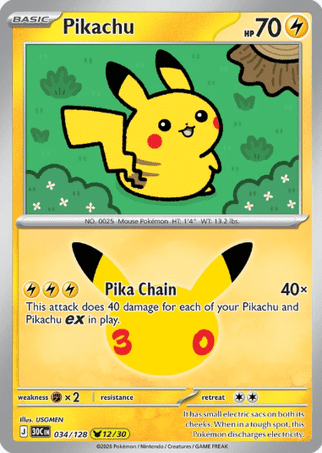 Pokemon TCG 30th Celebration - Pikachu Single Card 
