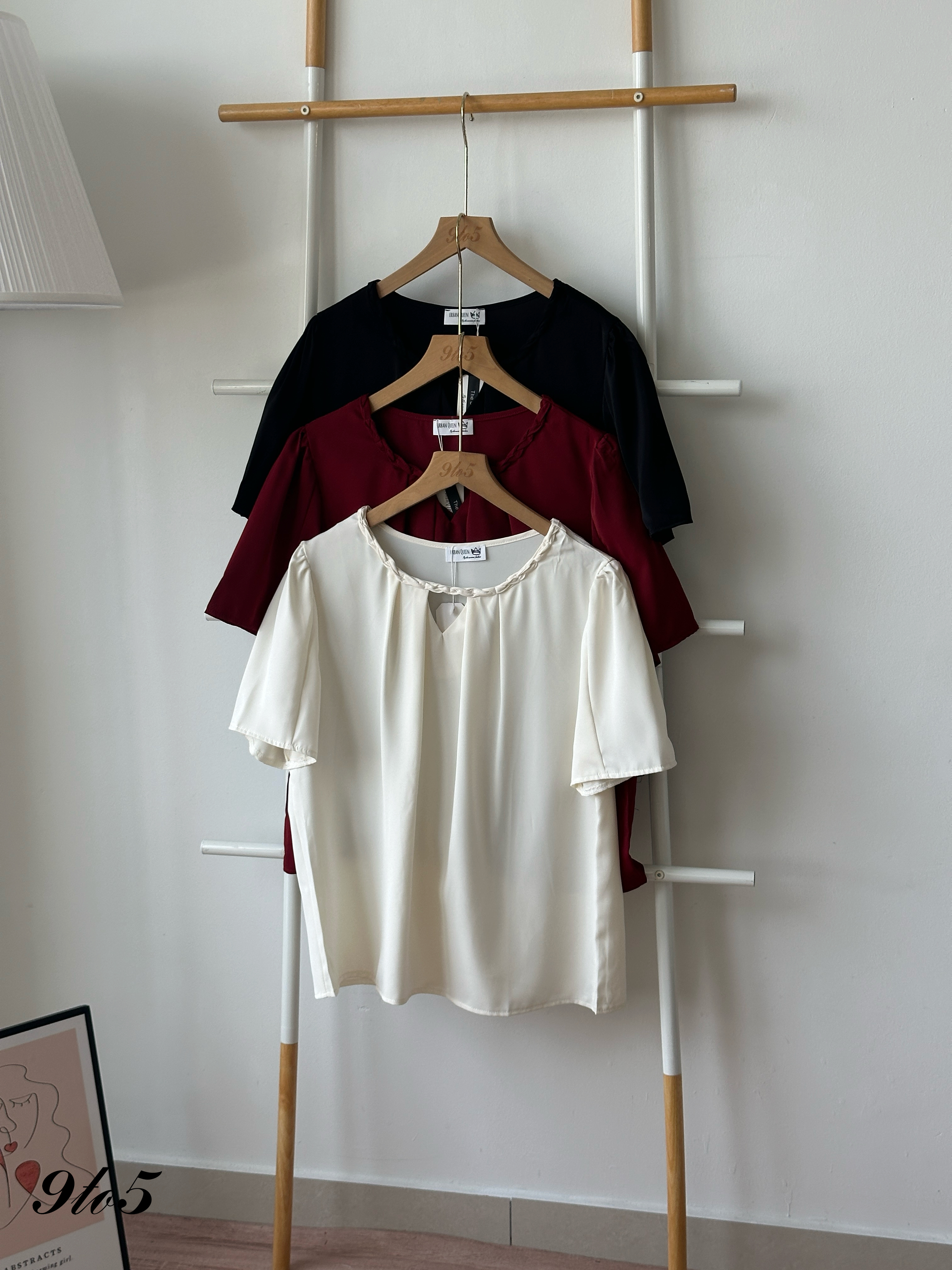 T4434 Round Neck Puff Sleeve Blouse - 3 Colors 