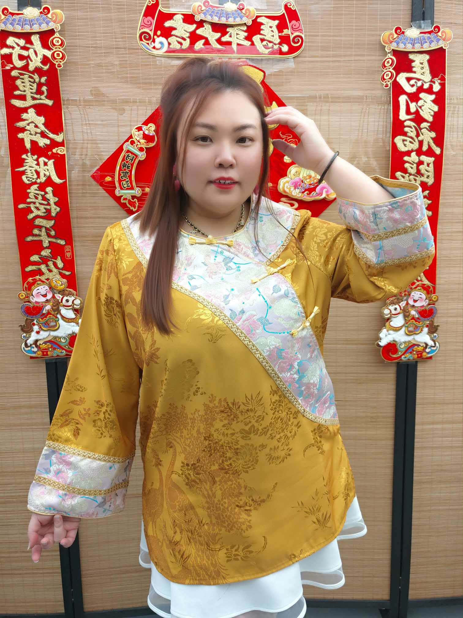 DDE02 新中式刺绣拼接设计旗袍上衣