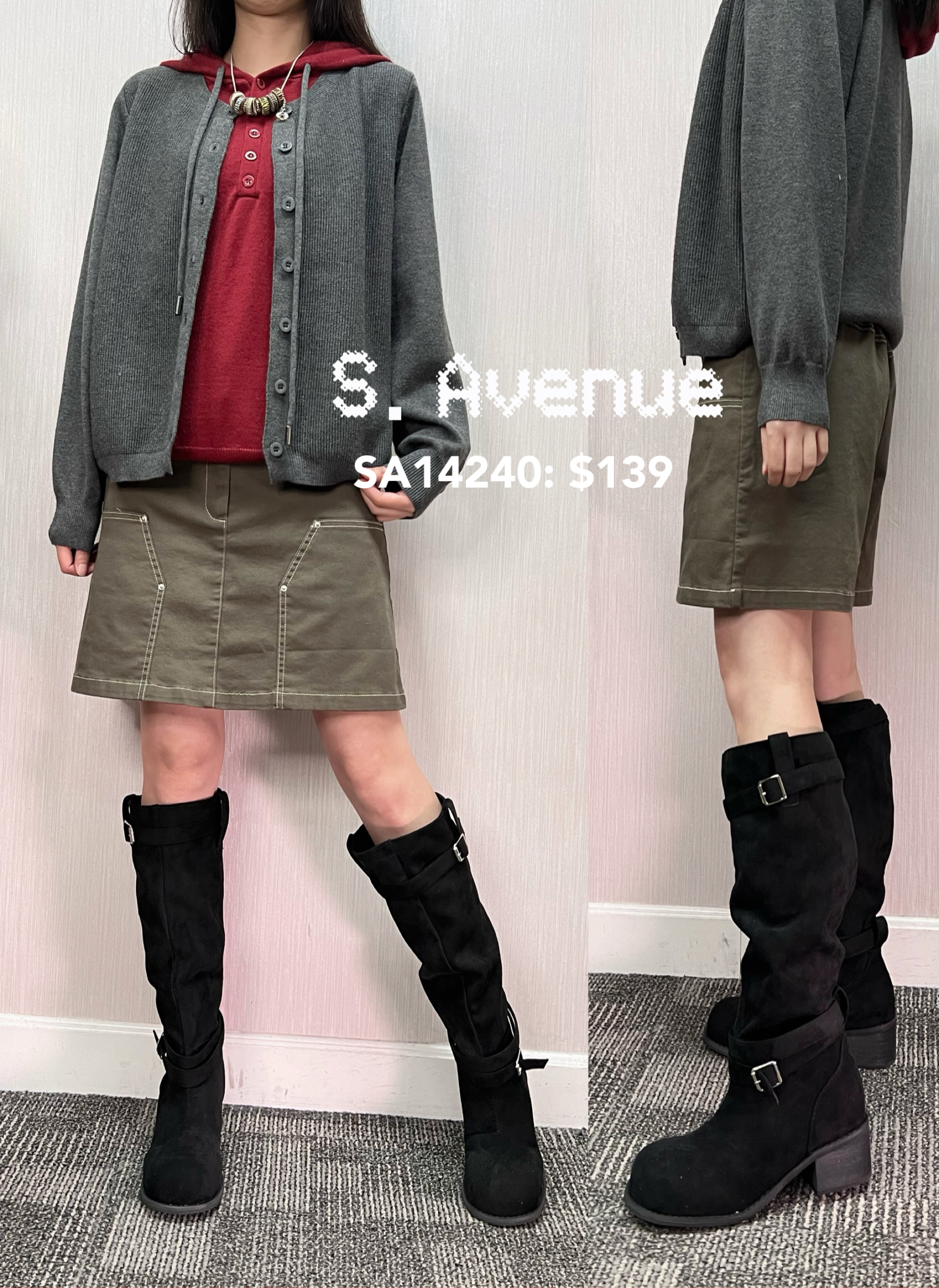 SA14240: 前有鈕拉錬後橡筋腰雙方袋明線短裙褲