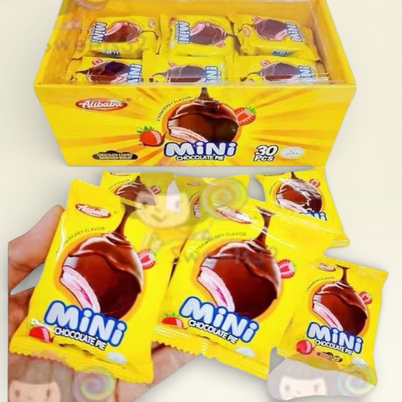 30pcs Alibaba Mini Chocolate Pie chocolate coated sandwich biscuit (Strawberry flavour)