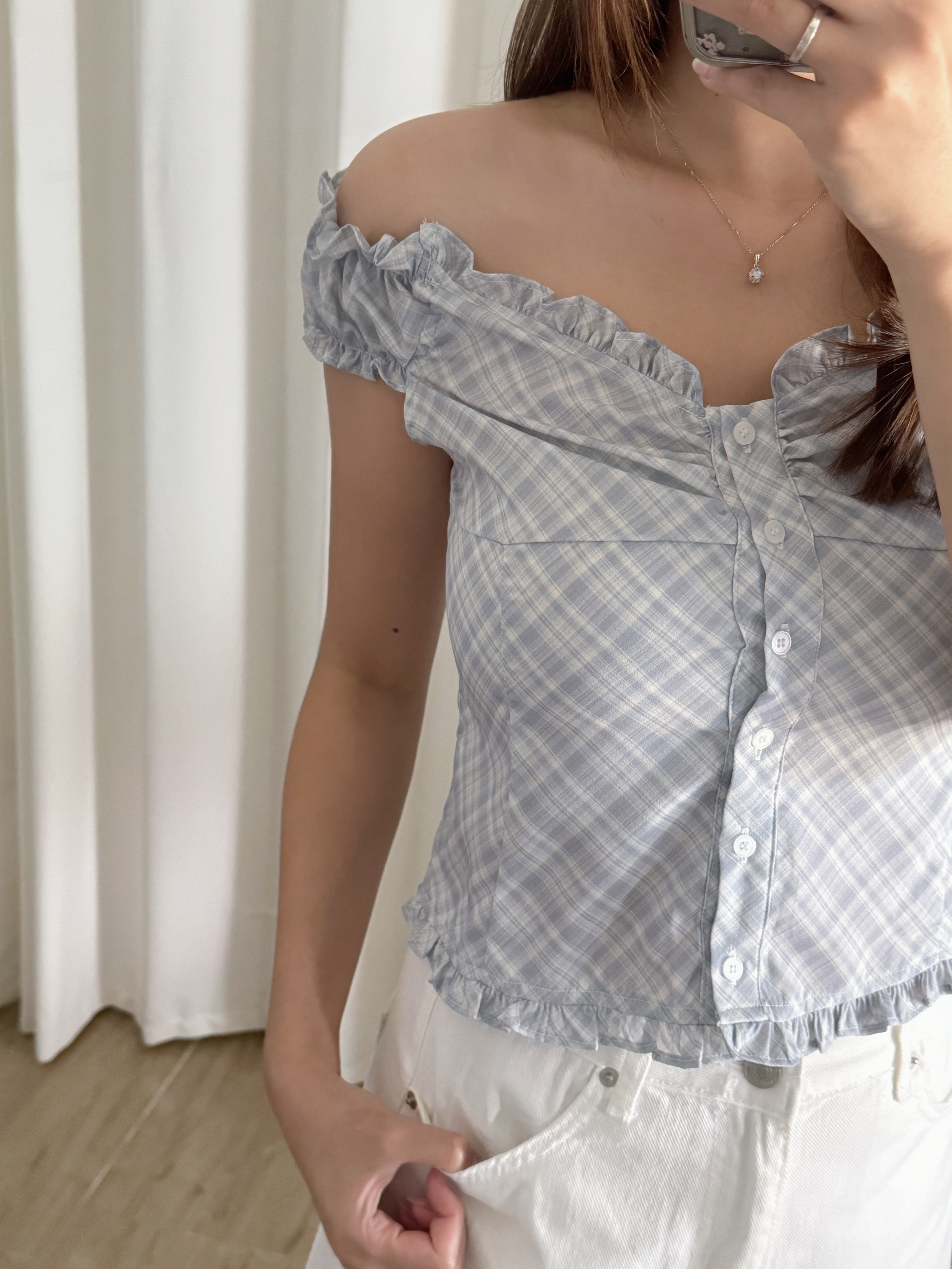 2-ways復古菱格短袖上衣(兩色入)