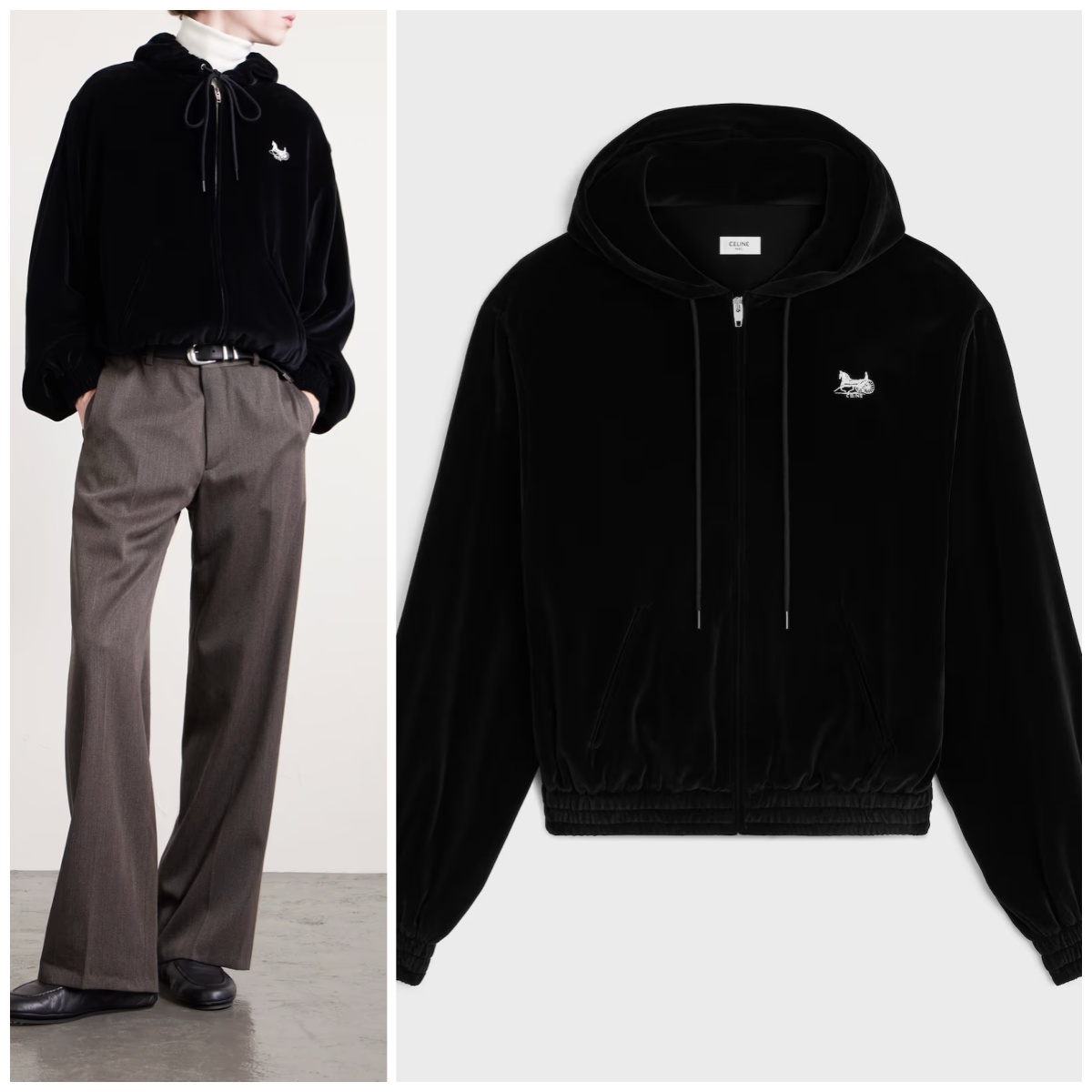 CELINE 馬年限定天鵝絨拉鍊連帽外套