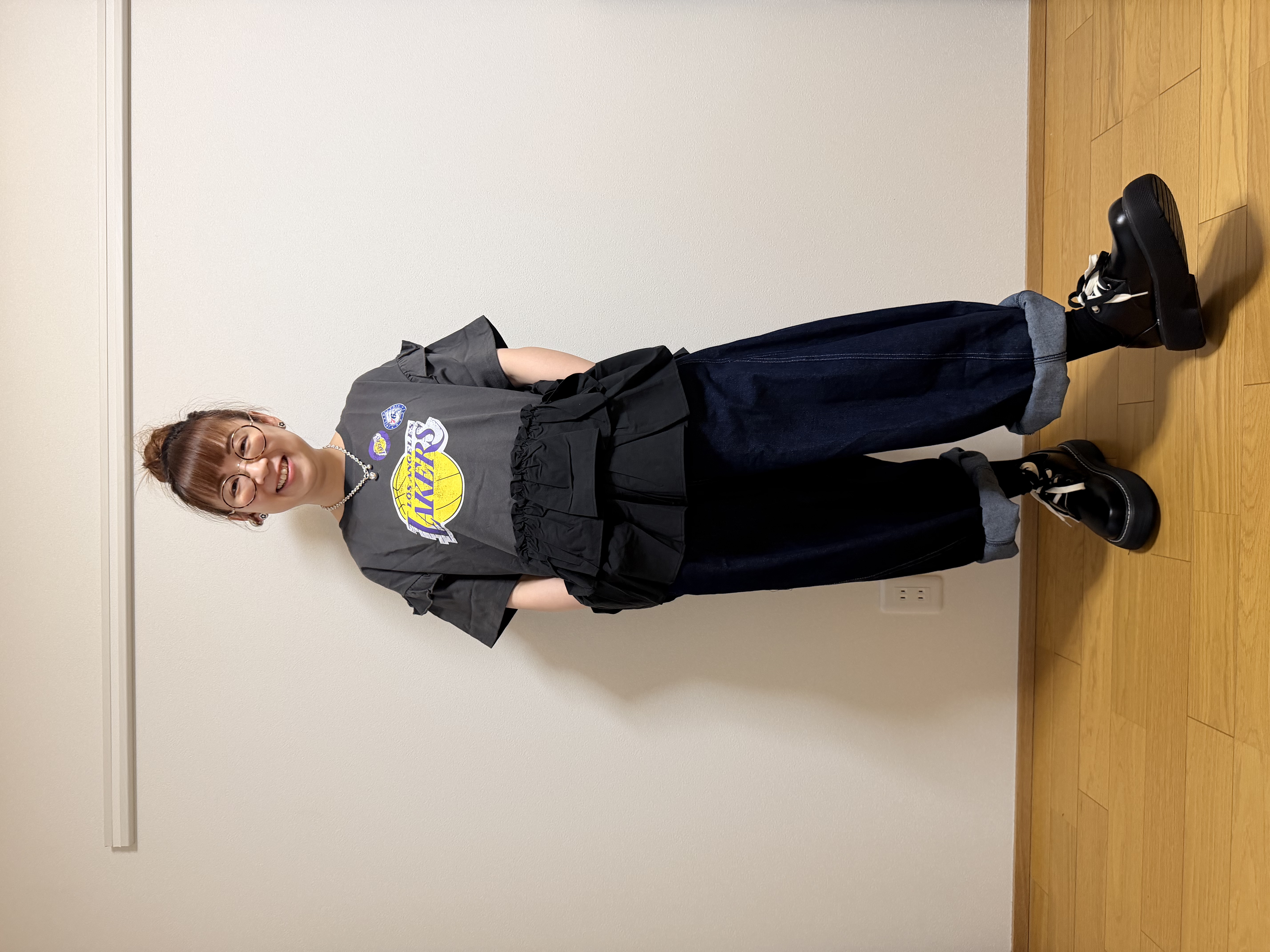 日本拼款荷葉邊衫