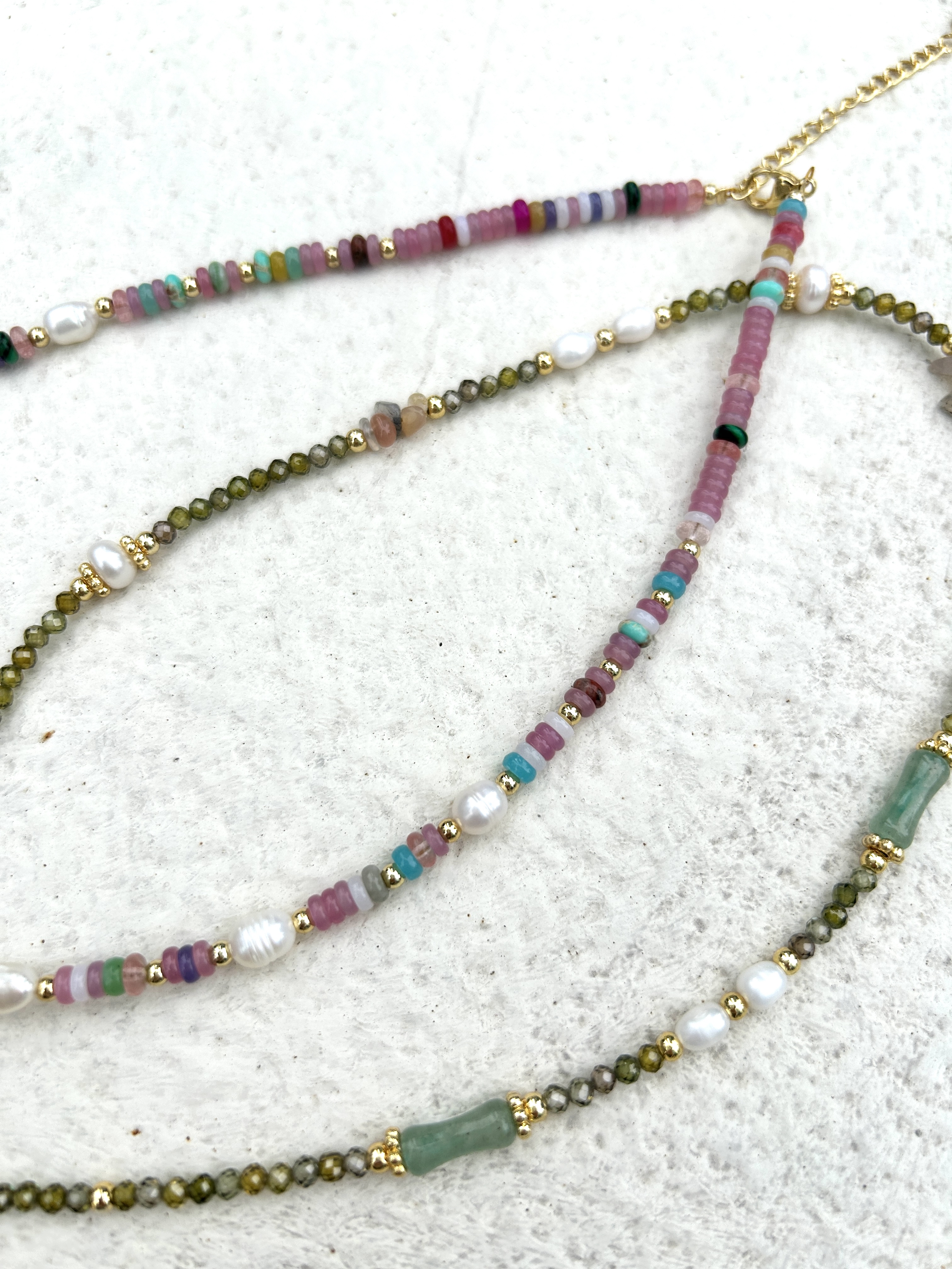 Pink stone stainless necklace