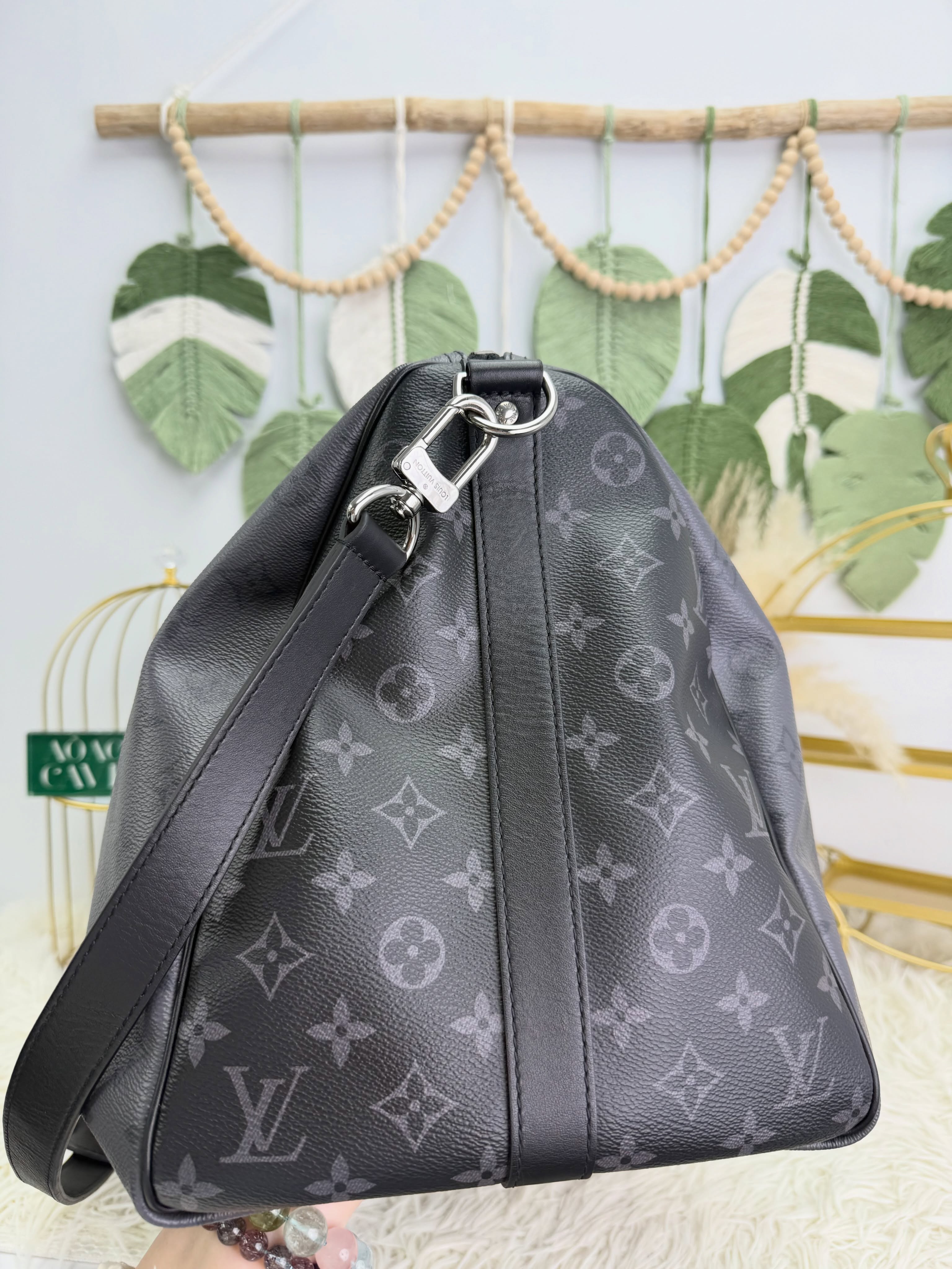 Lv👜 PRE OWNED 🛍️黑灰老花 Keepall Bandoulière 50 旅行袋🖤