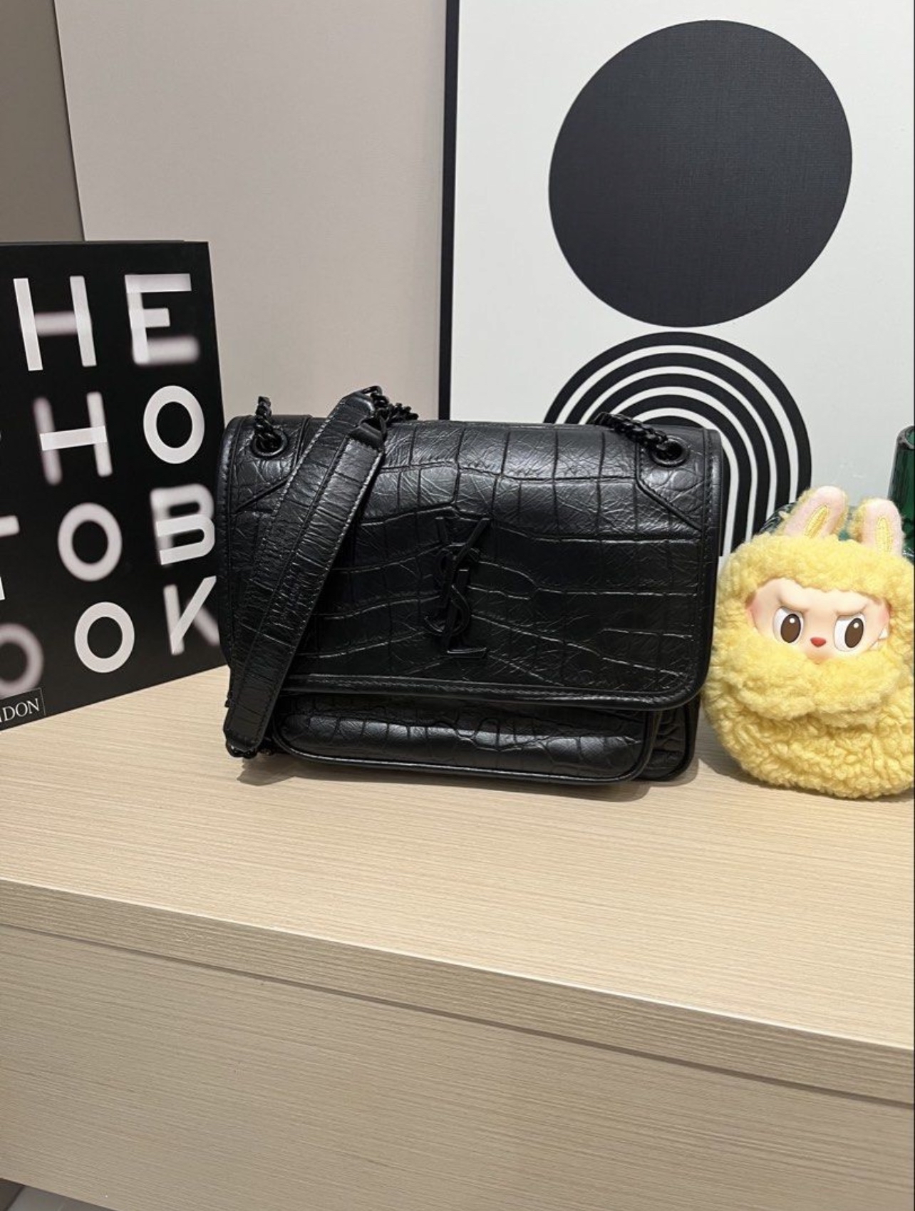 YSL Niki 黑色鱷魚壓紋 100%Authentic, 98%New ✅Dust bag
