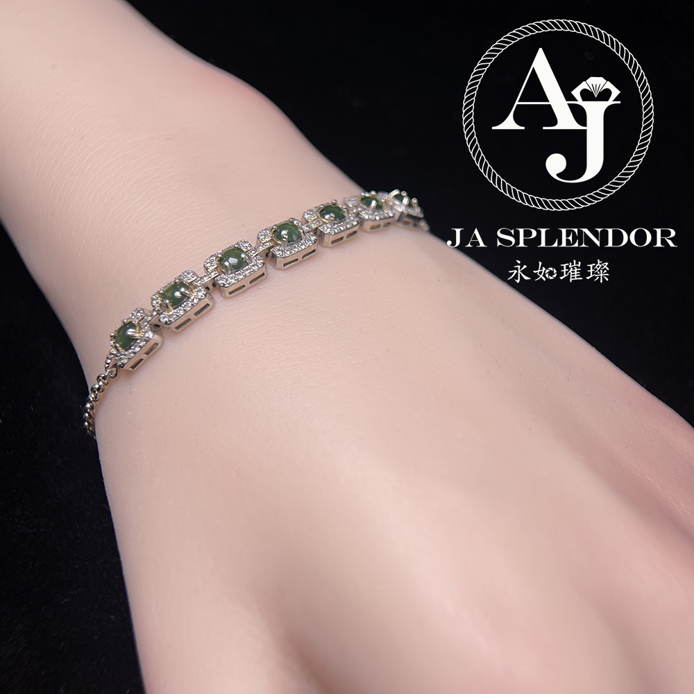 K05 天然翡翠A玉 墨綠蛋面純銀手鏈（不參與任何折扣活動）