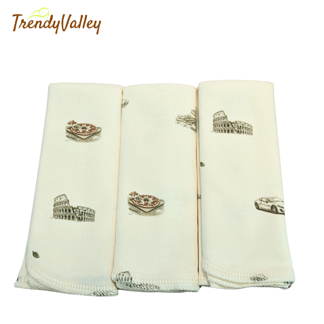 TrendyValley Organic Cotton Baby Wash Handkerchief Printed Design  (3 Pcs)