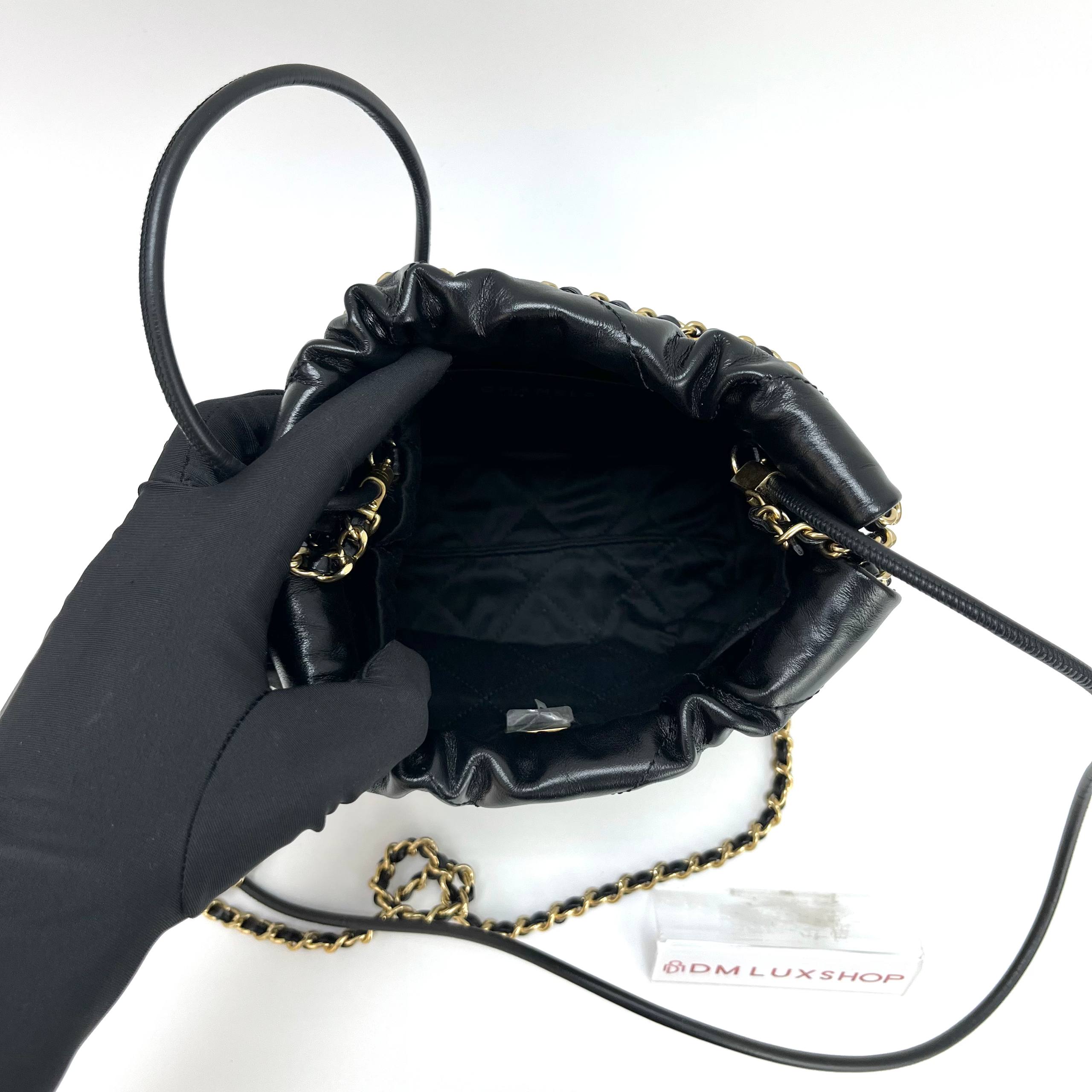 Chanel Black Mini 22 Pearl CC Chain GHW (Microchip)
