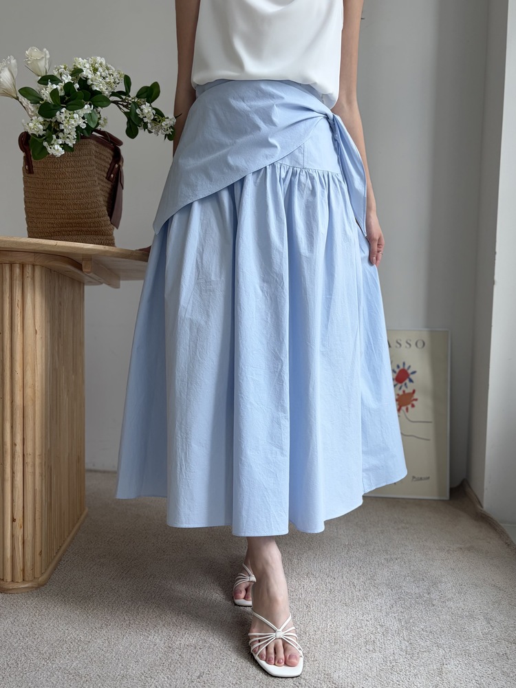 Wrap-Waist Flare Skirt (Blue)