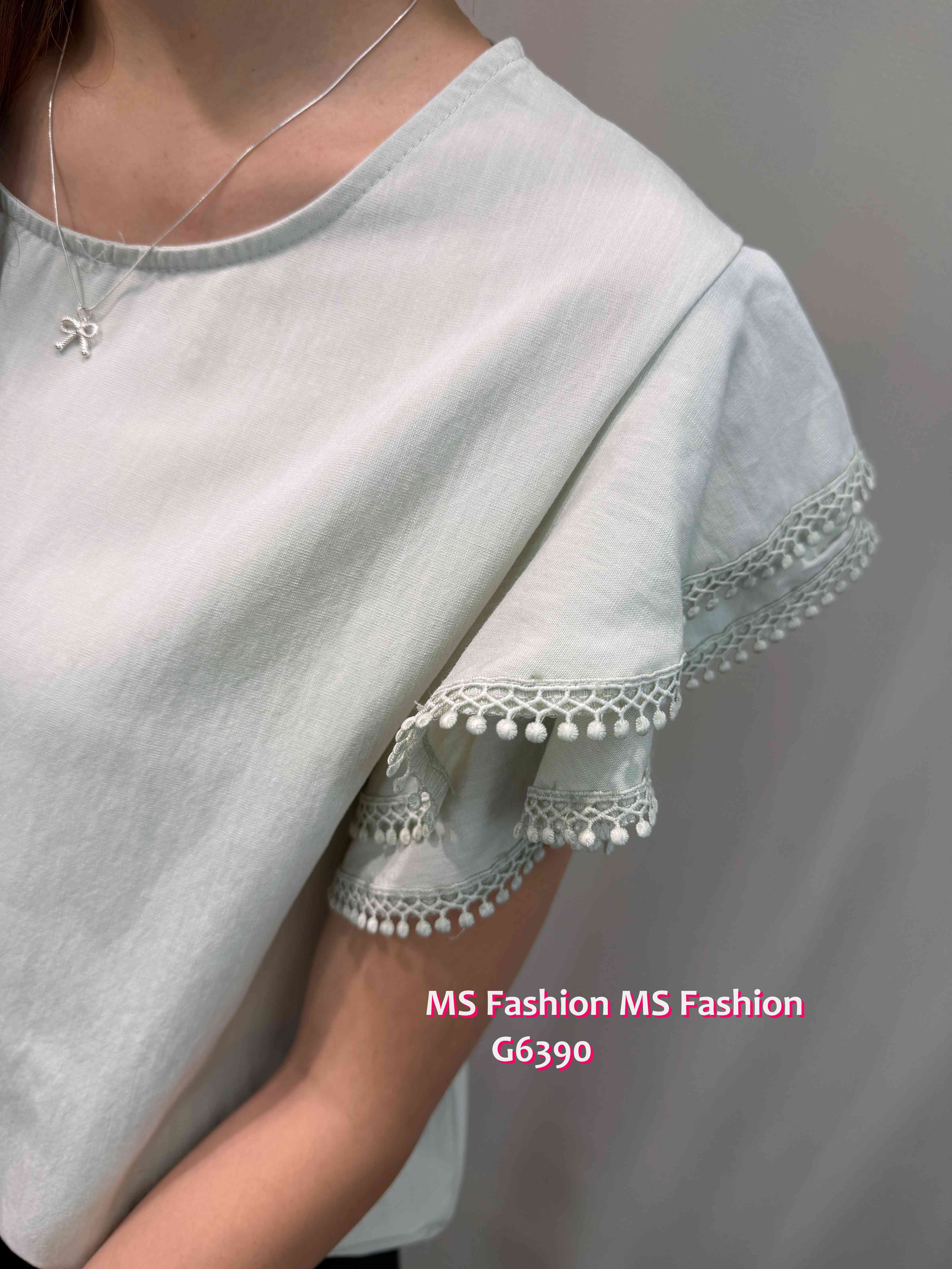 G6390 通花ruffle袖top