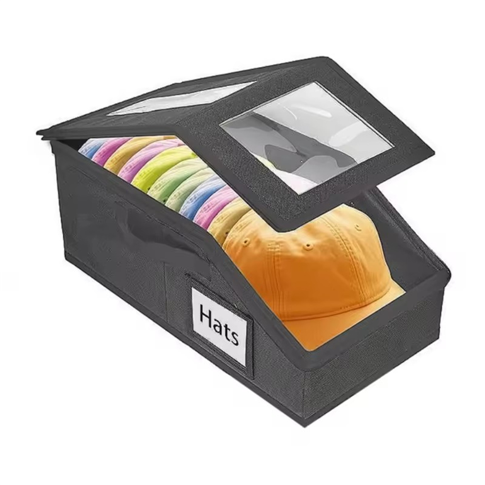 帽子防塵收納盒  帽子儲物盒 棒球帽 鴨舌帽 大容量拉鏈盒 多功能儲物盒 灰色 [平行進口] HK2674
