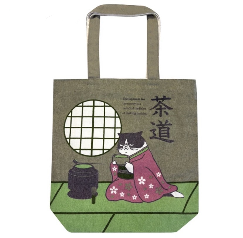 『預訂』日本Mopolini 動物圖案帆布袋（茶道貓咪）