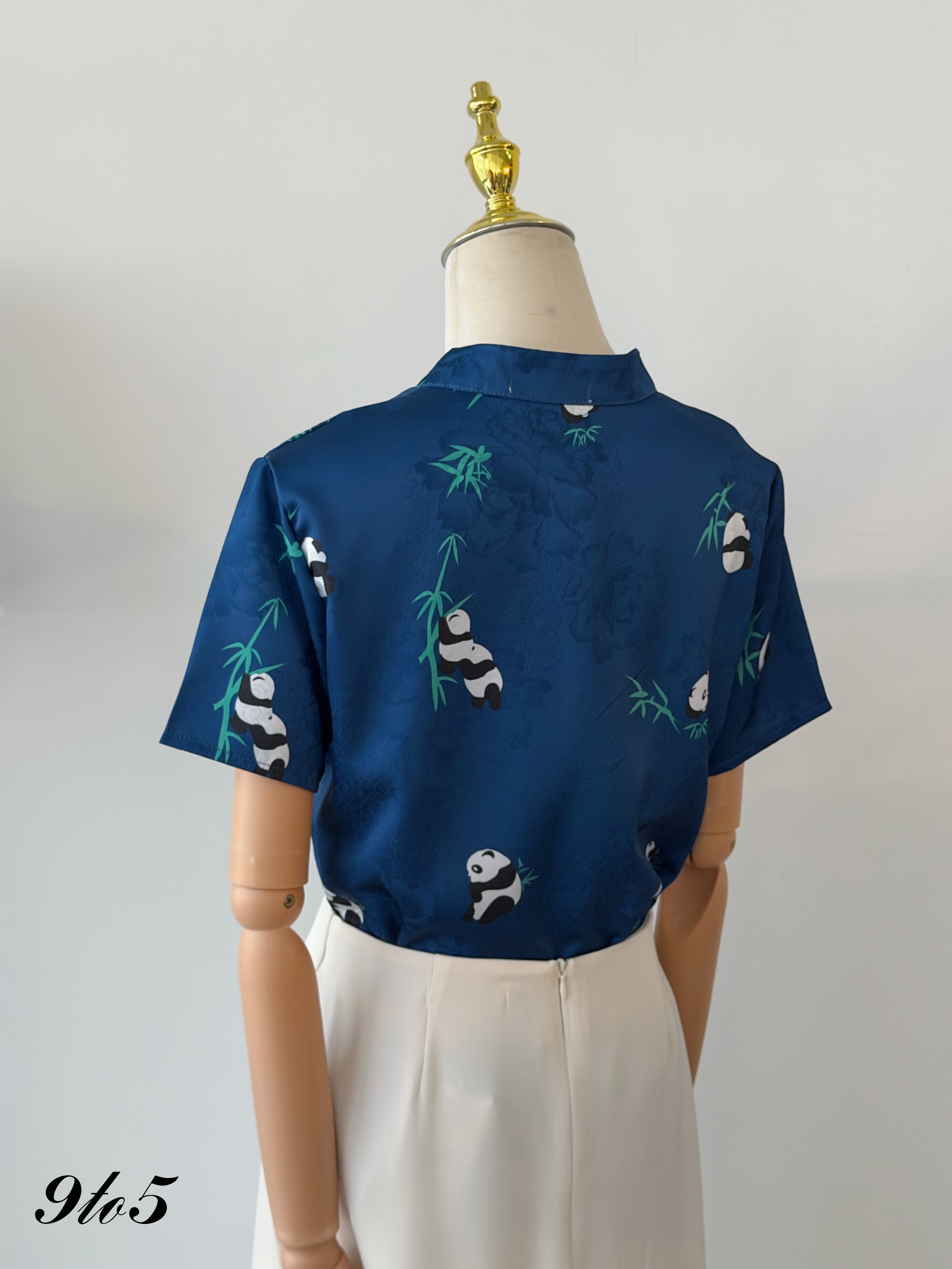 T4488 Short Sleeve Panda Cheongsam Top - Blue