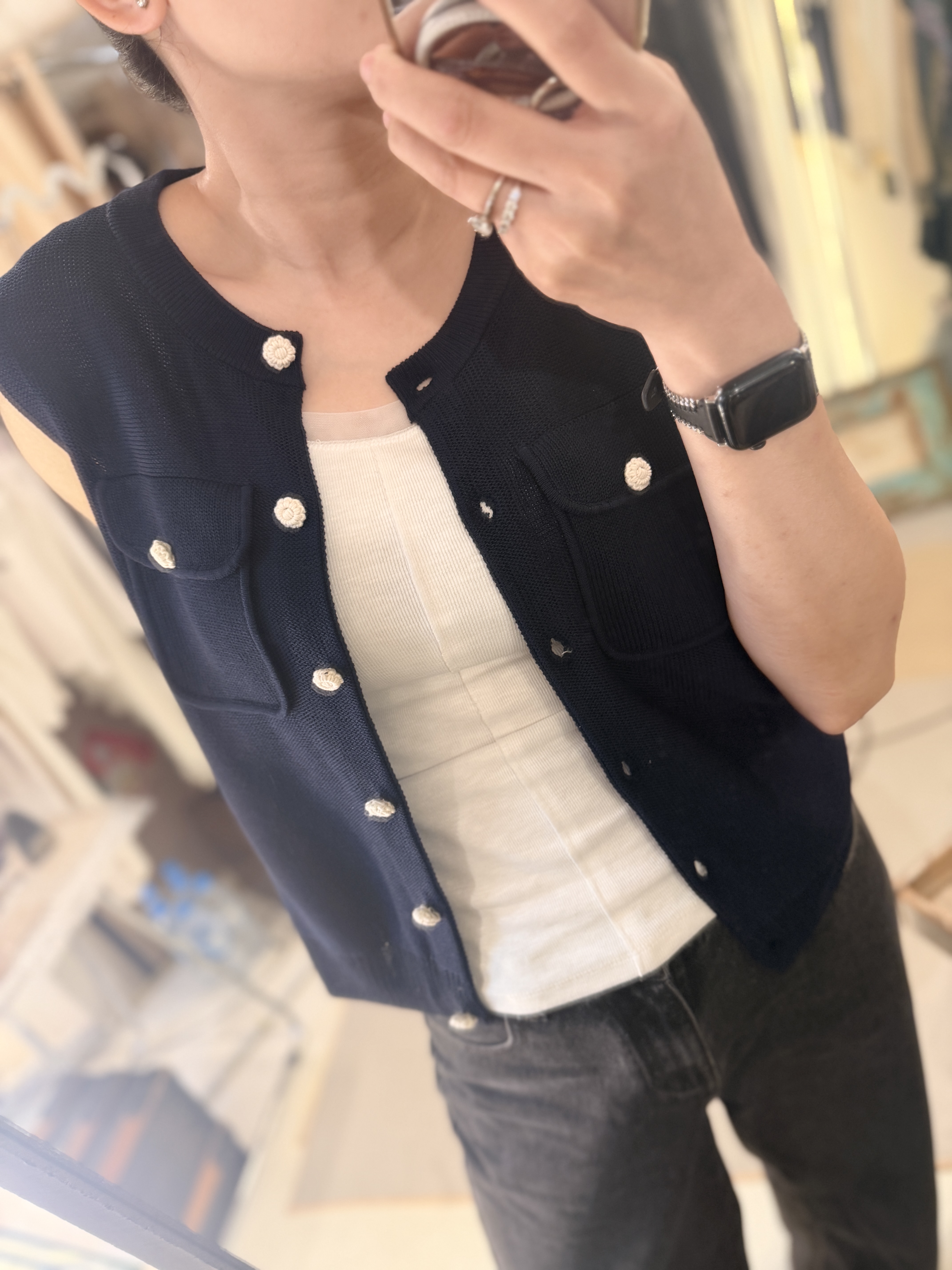 Flower button vest cardigan 