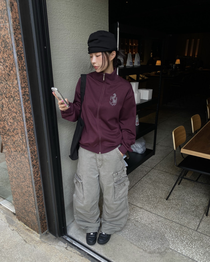 Graphic High-Neck Zip-Up