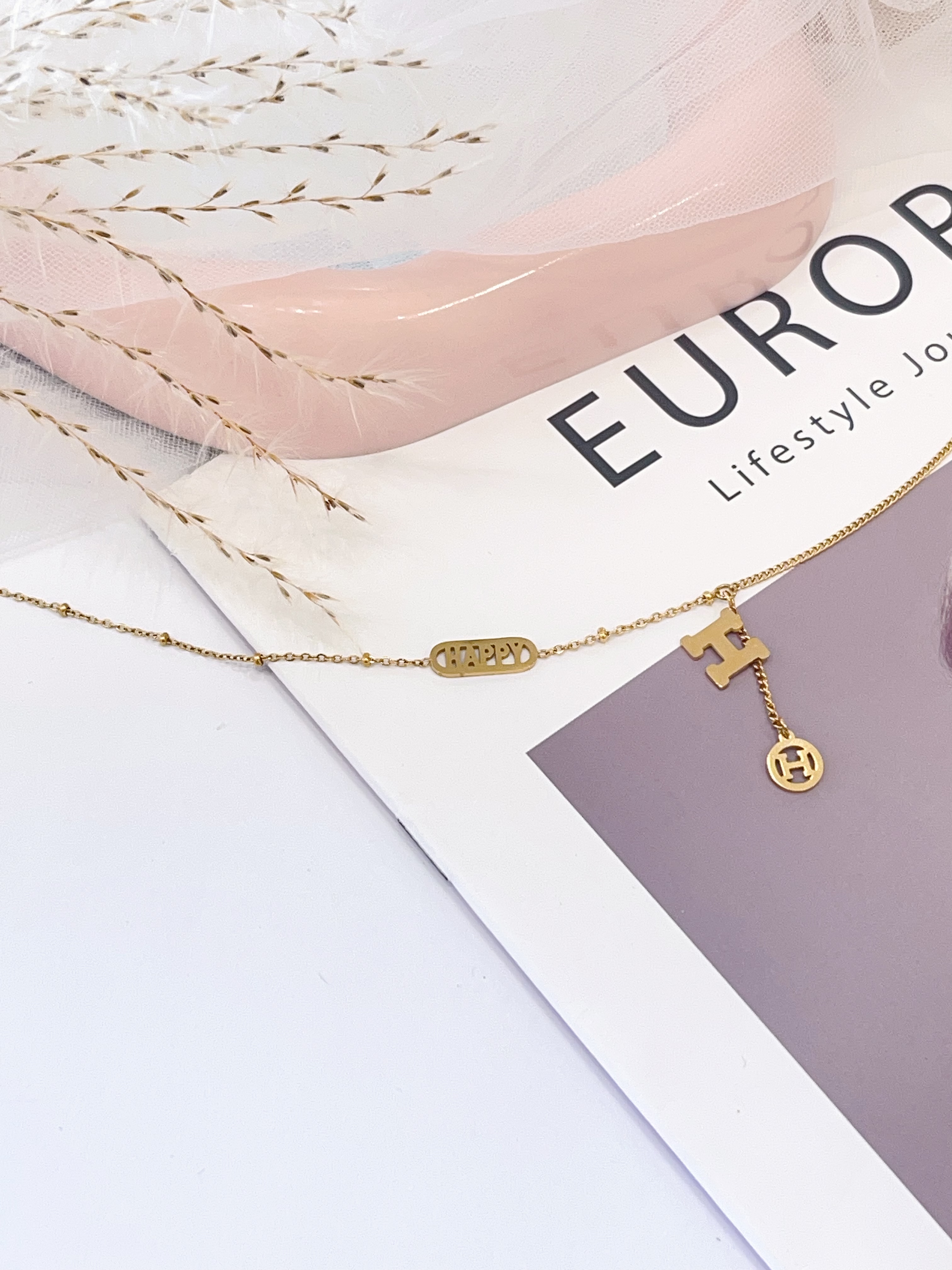 简约HAPPY字母钛钢脚链