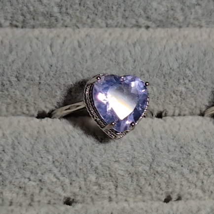 Lavender moon quartz heart ring in adjustable sterling silver (A) - RQ153