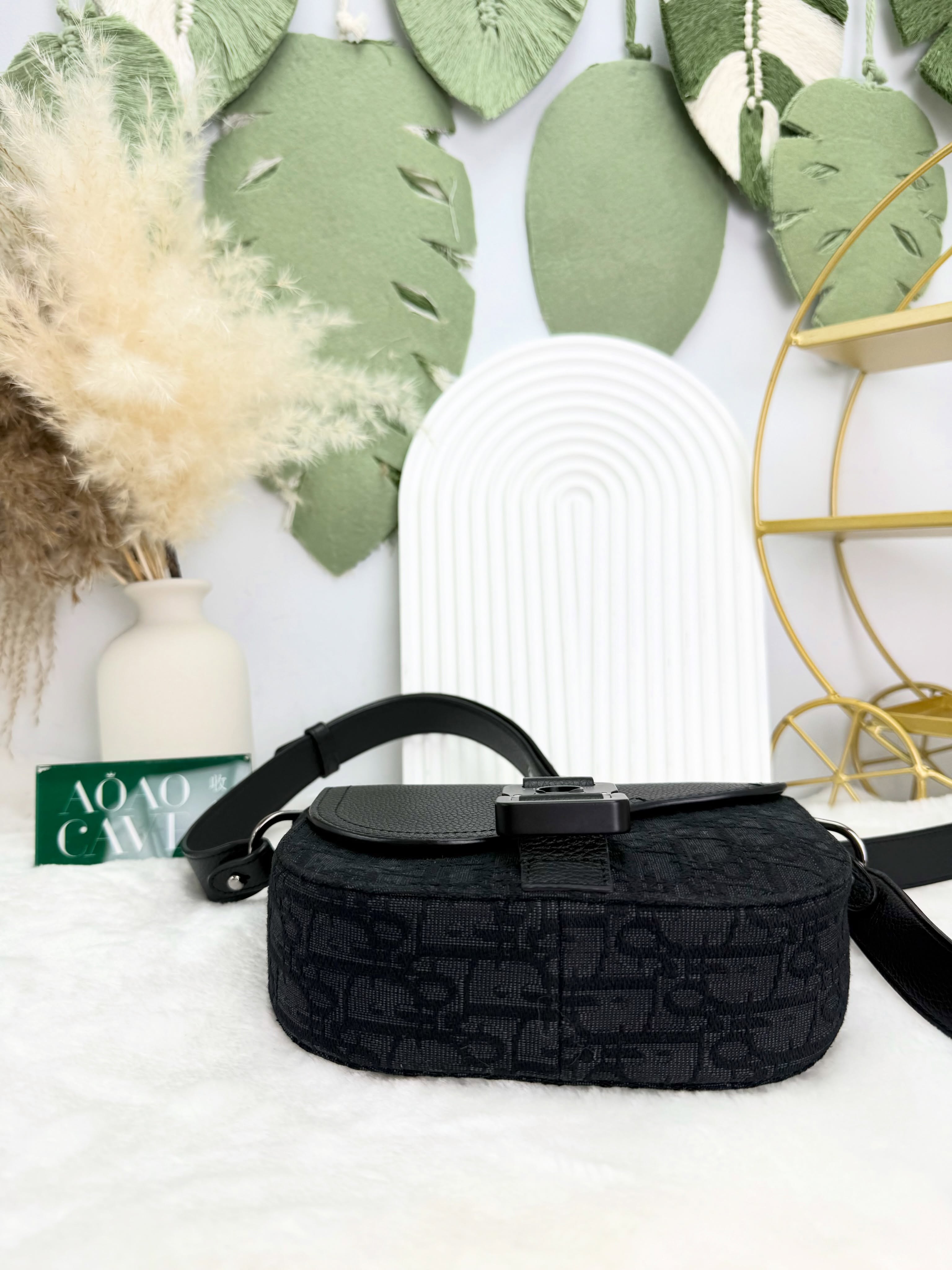 Dior👜 PRE OWNED 🛍️黑色老花郵差包 2025年單 全套🖤