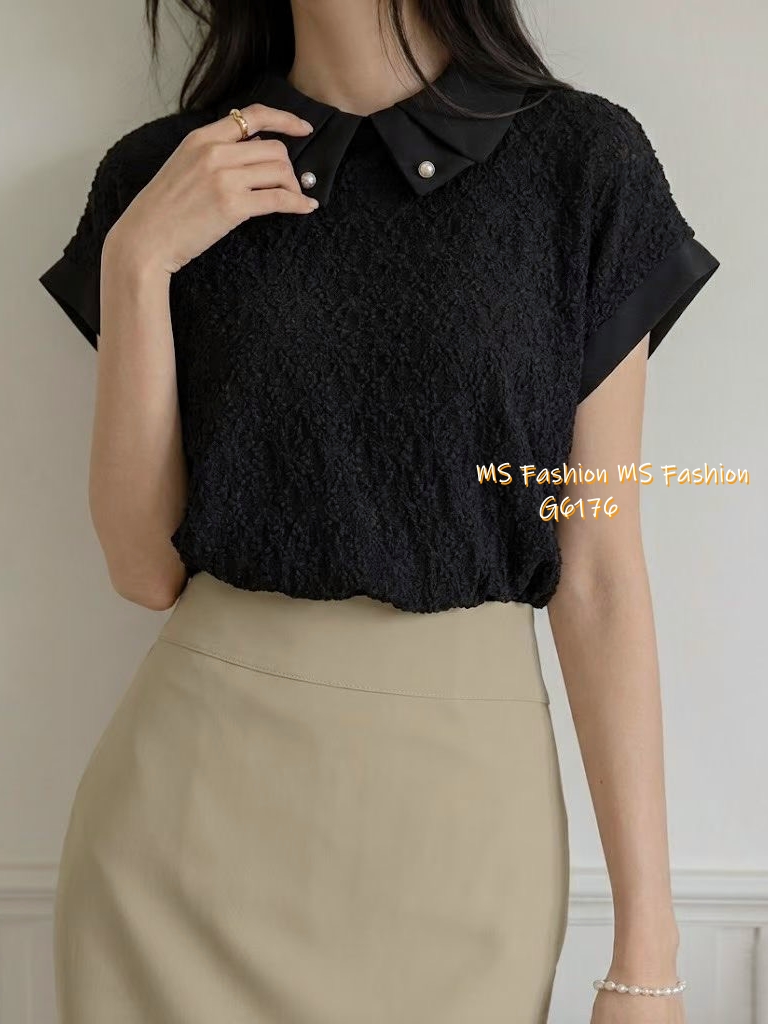 G6176 韓國🇰🇷特色布料珠領top
