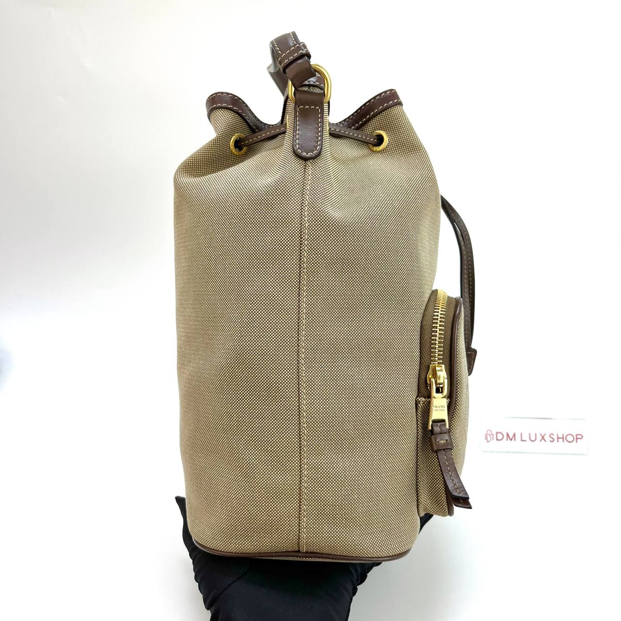 Prada Canvas Bucket Bag Dark Brown GHW