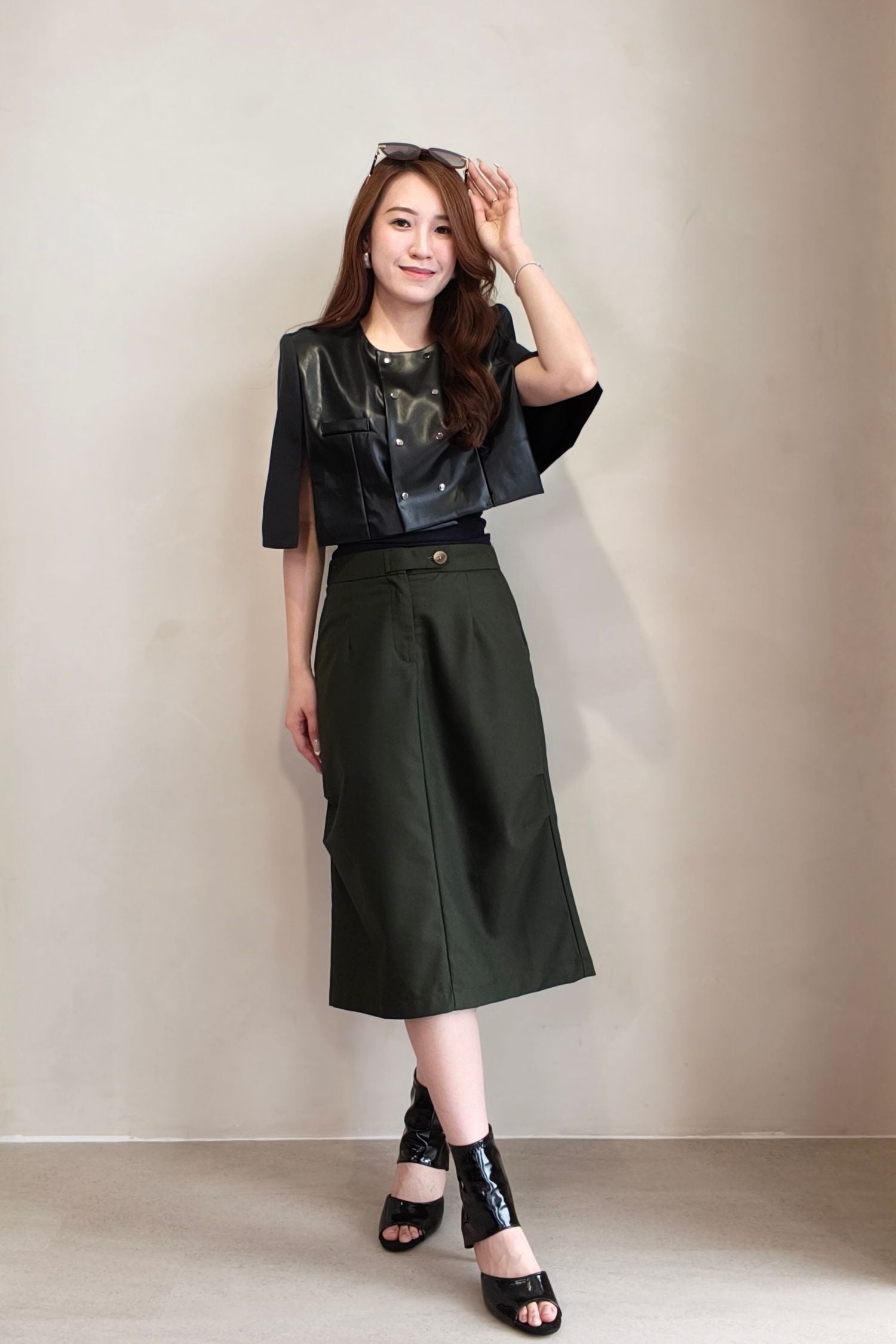 1799BS Noir Luxe A-Line Midi Skirt