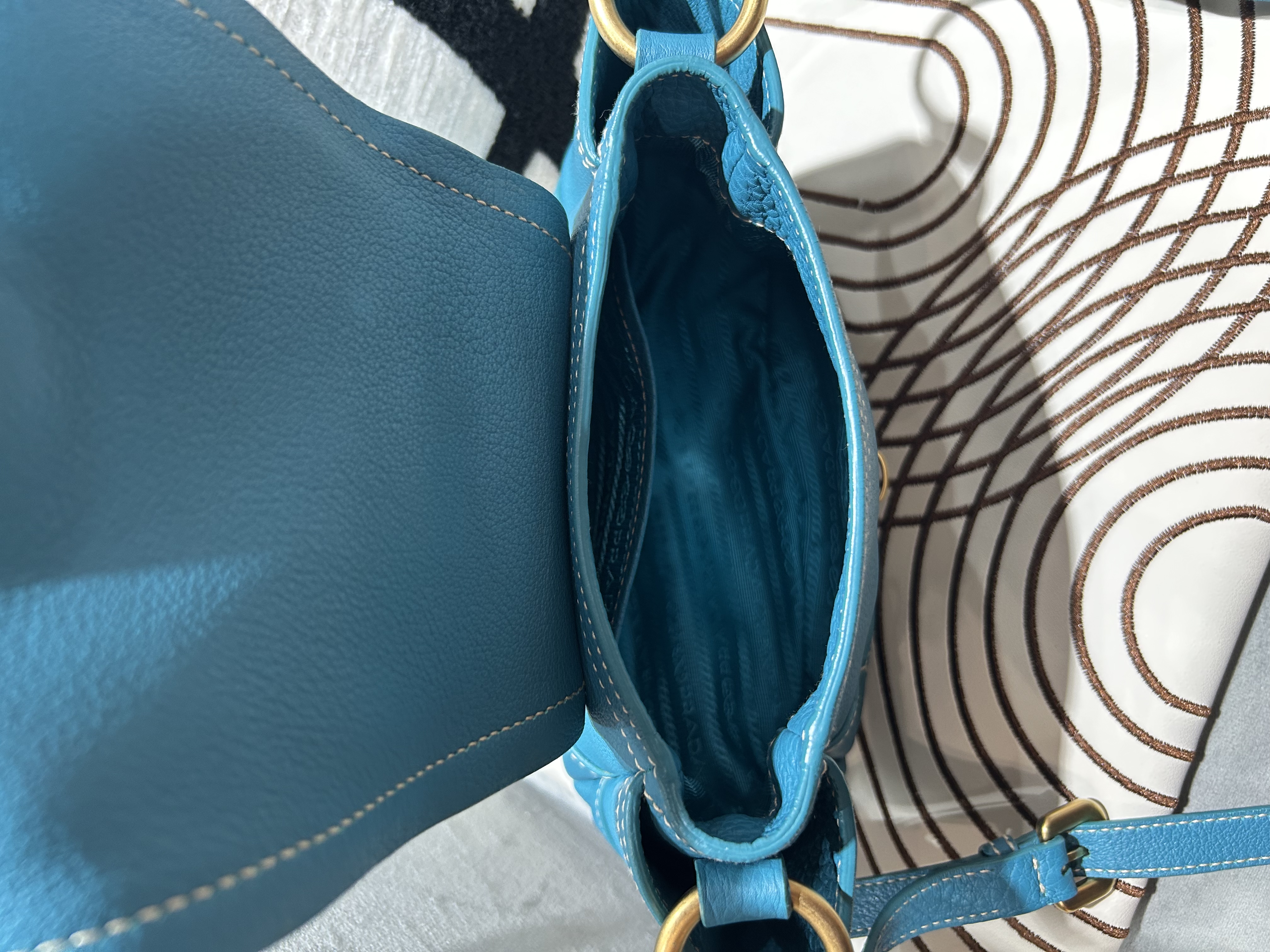 Prada Turquoise Calfskin Vitello Daino Mini Crossbody Bag 牛皮 斜揹袋 100%Authentic, 98%new  ✅dust bag 