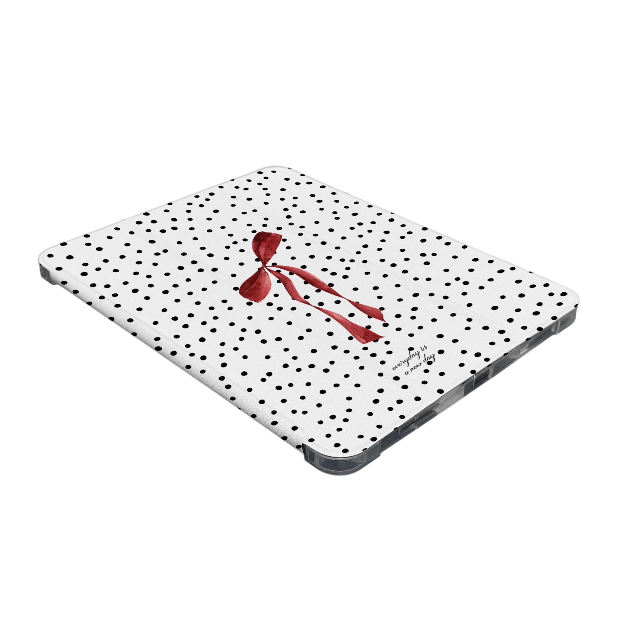 【Rosé Parisien Bow with Dots】透明磨砂書本式 iPad Case