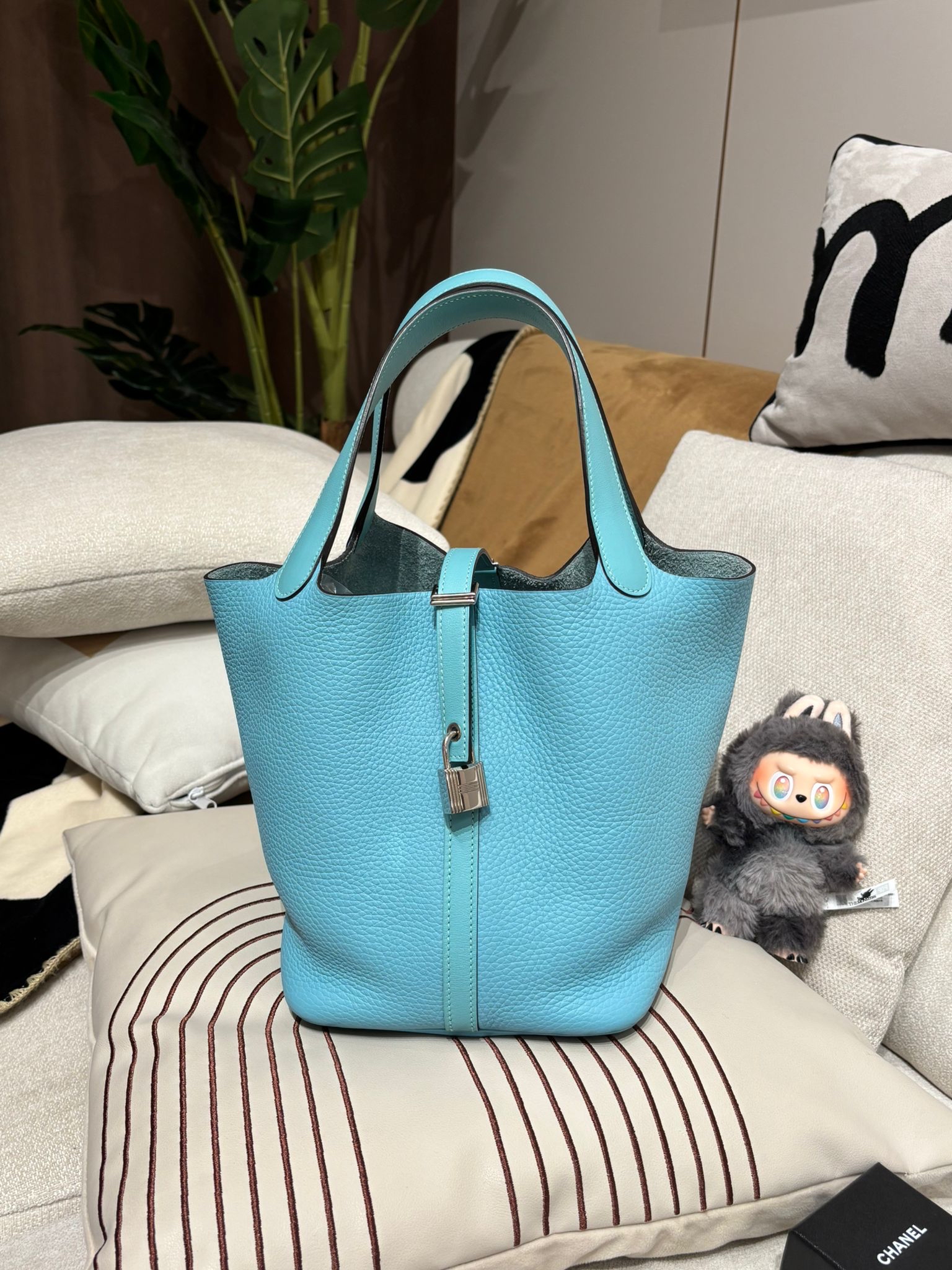 Hermes Picotin 22 Blue Atoll Stamp T 100%Authentic, 98%New ✅Key lock✅Dust bag✅Box