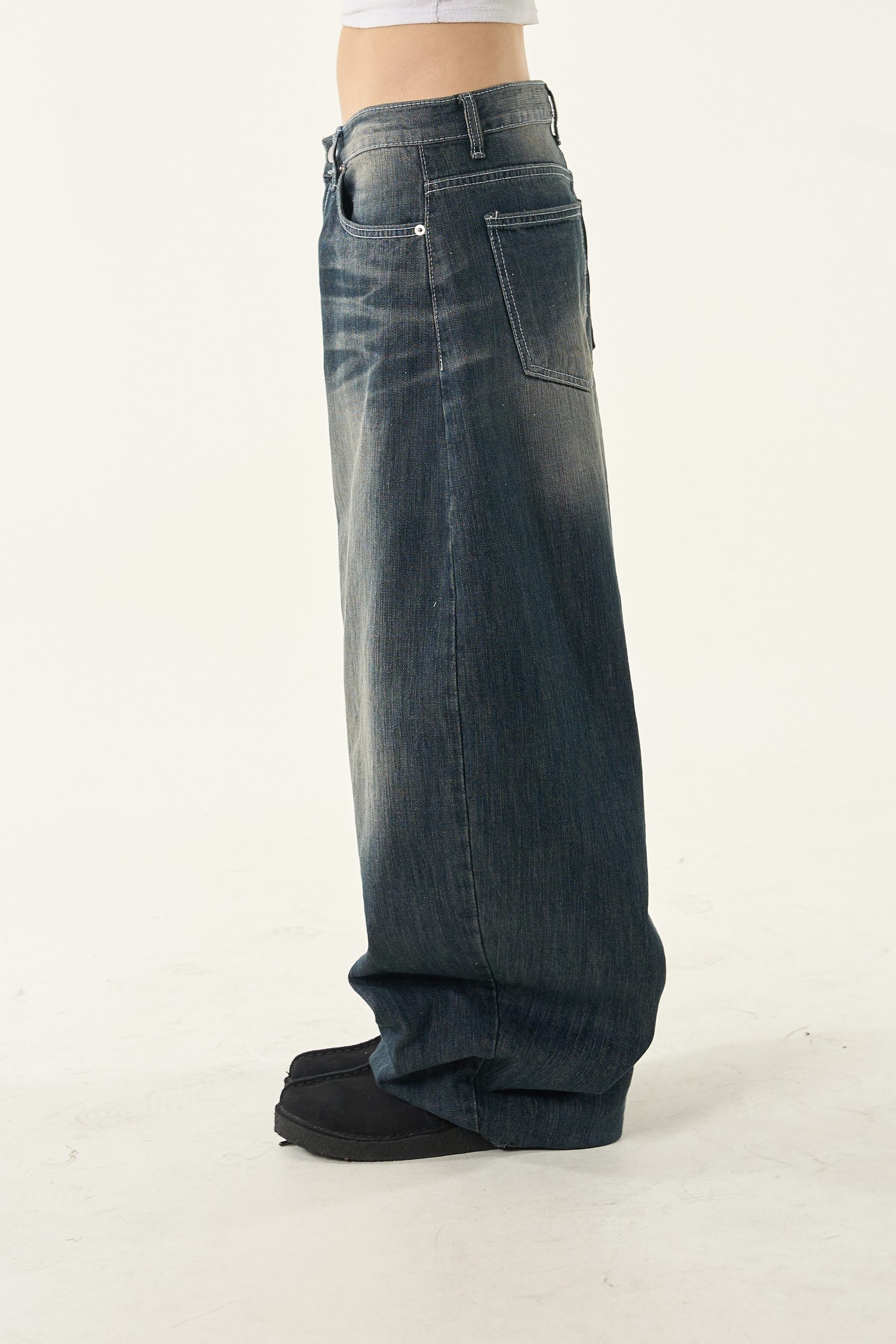 Sanded Washed Wide Leg Denim