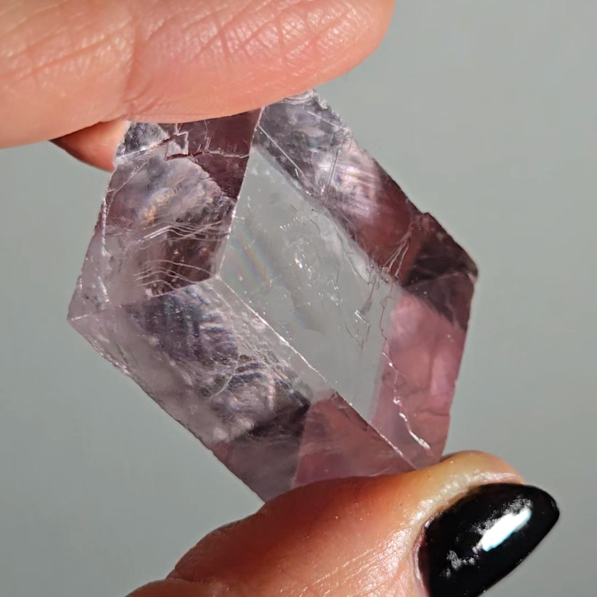 Purple calcite cube with rainbows - PC5