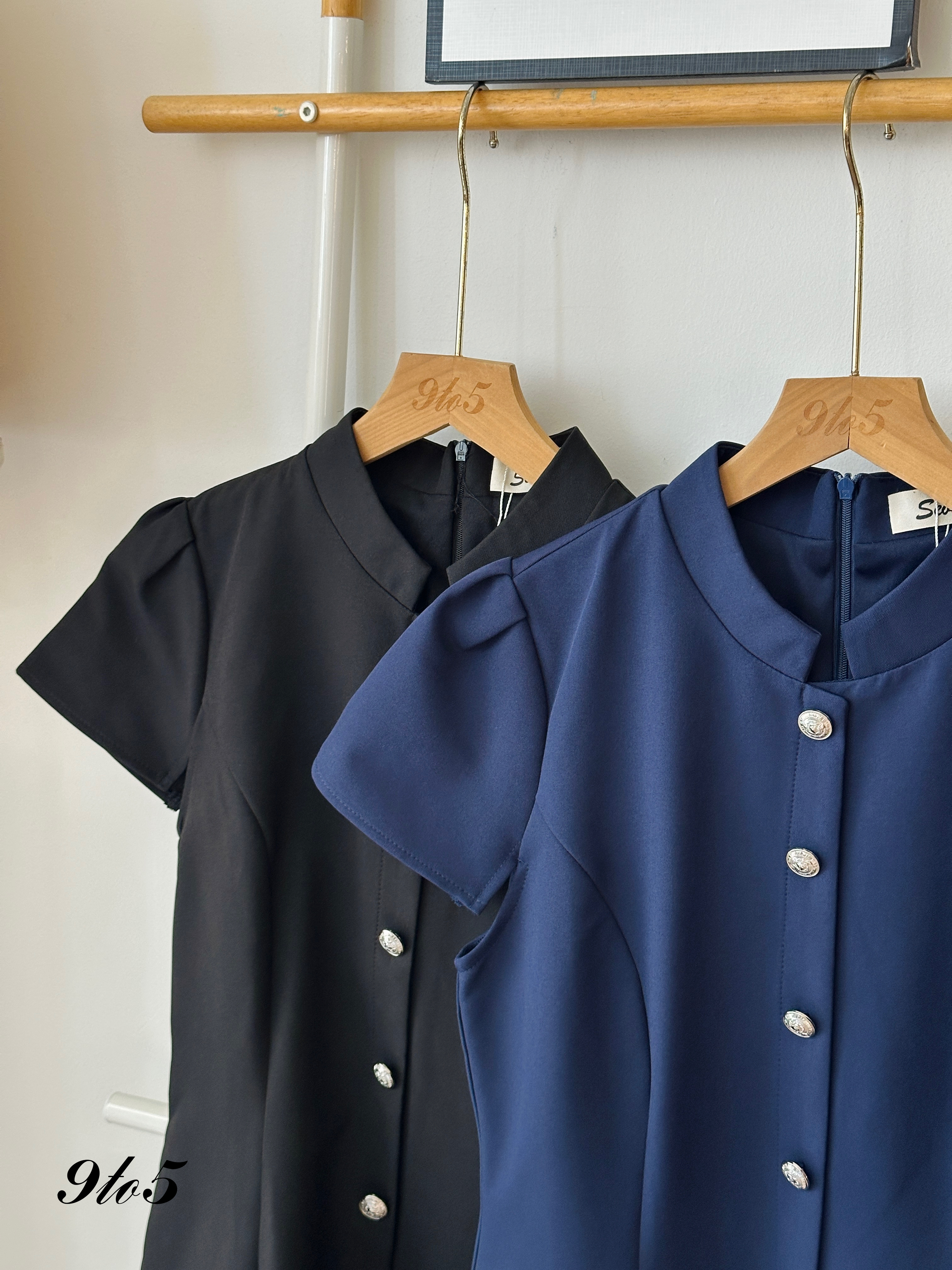 D2313 Puff Sleeve Stand Collar Dress - 3 Colors