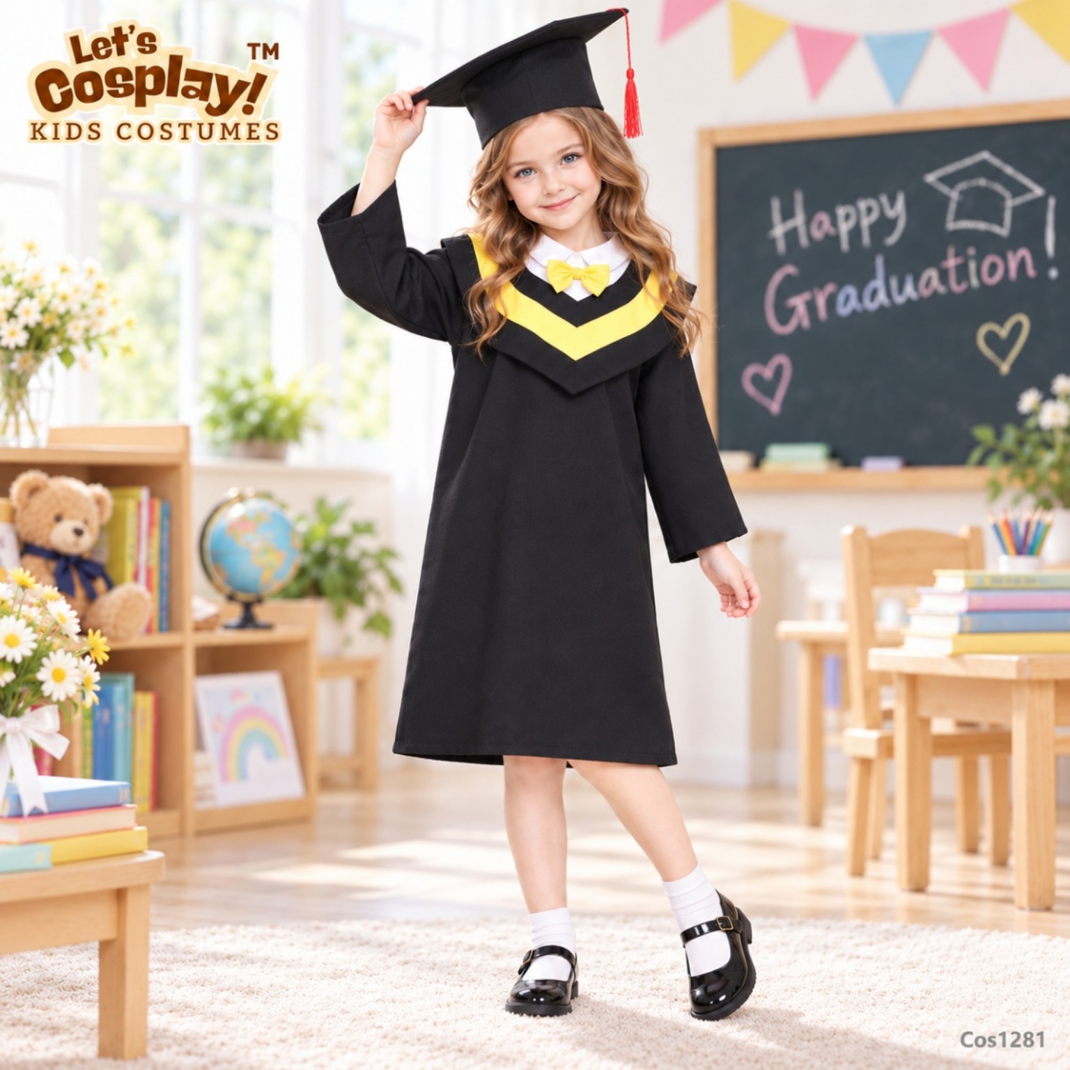 幼稚園小學兒童畢業袍連四方帽 黑金畢業服裝  香港 Lets Cosplay COS1281