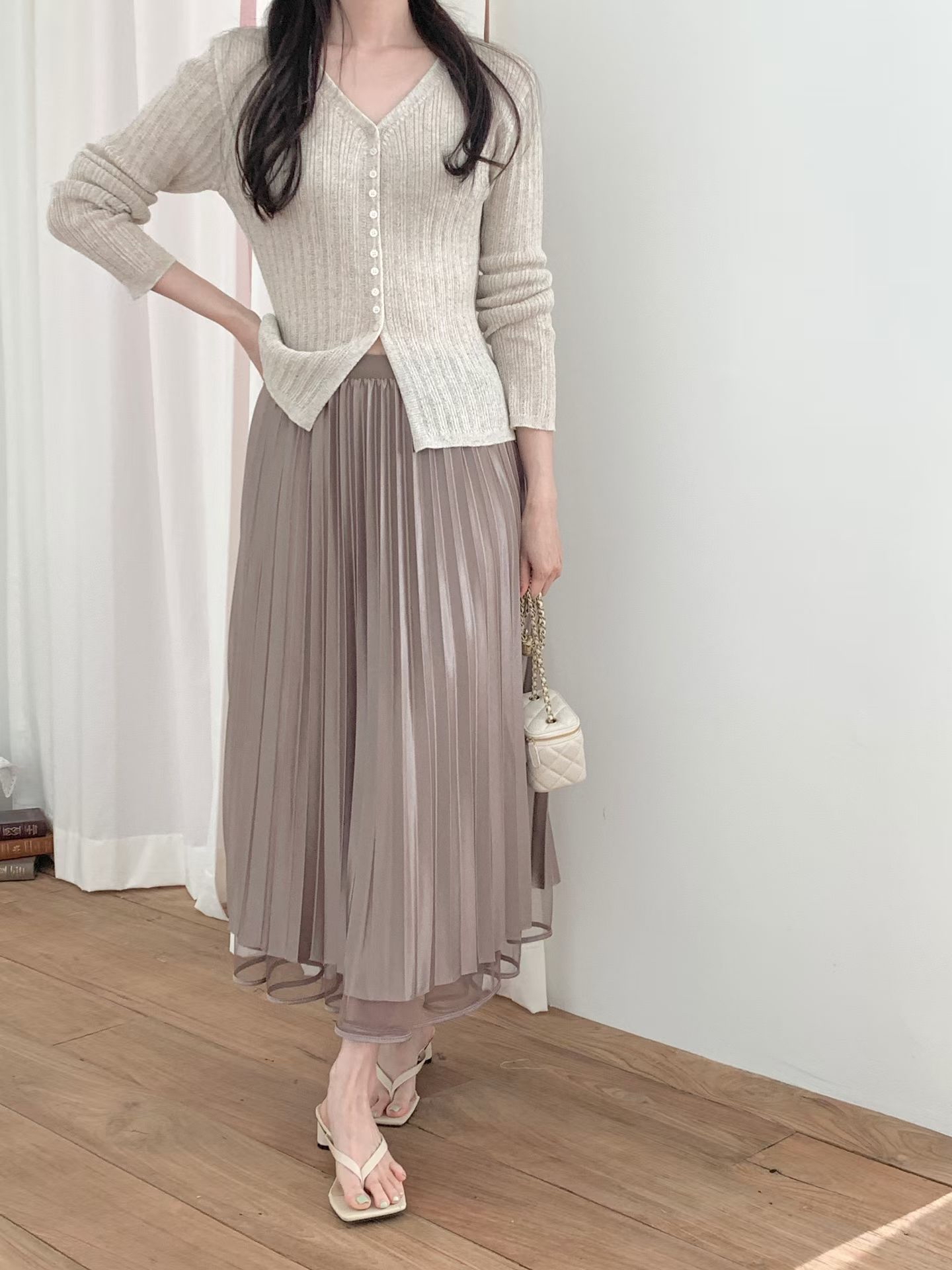 CT16 浪漫雙面網紗百摺長裙