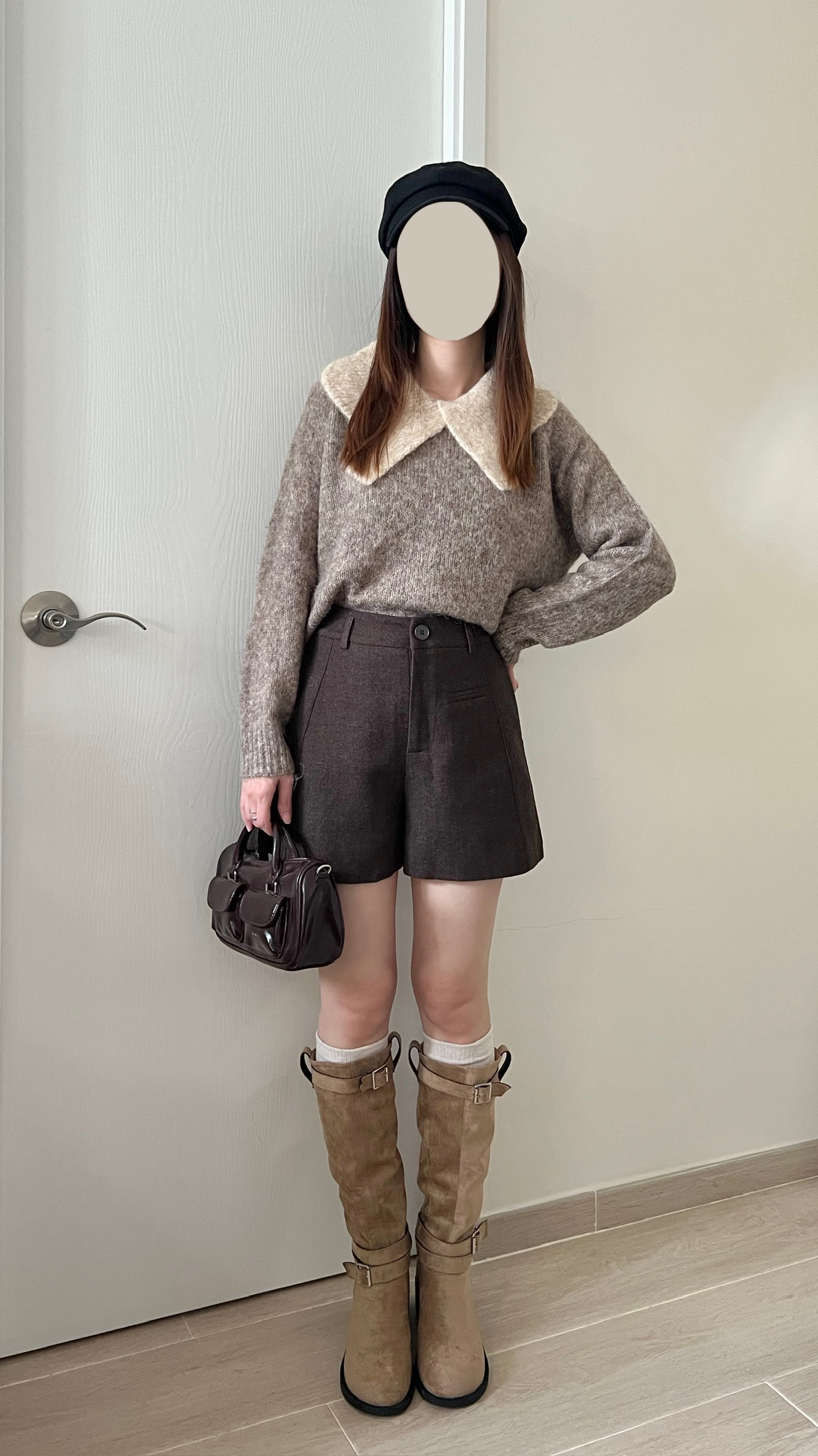 大蝴蝶領口混色毛衣 現貨