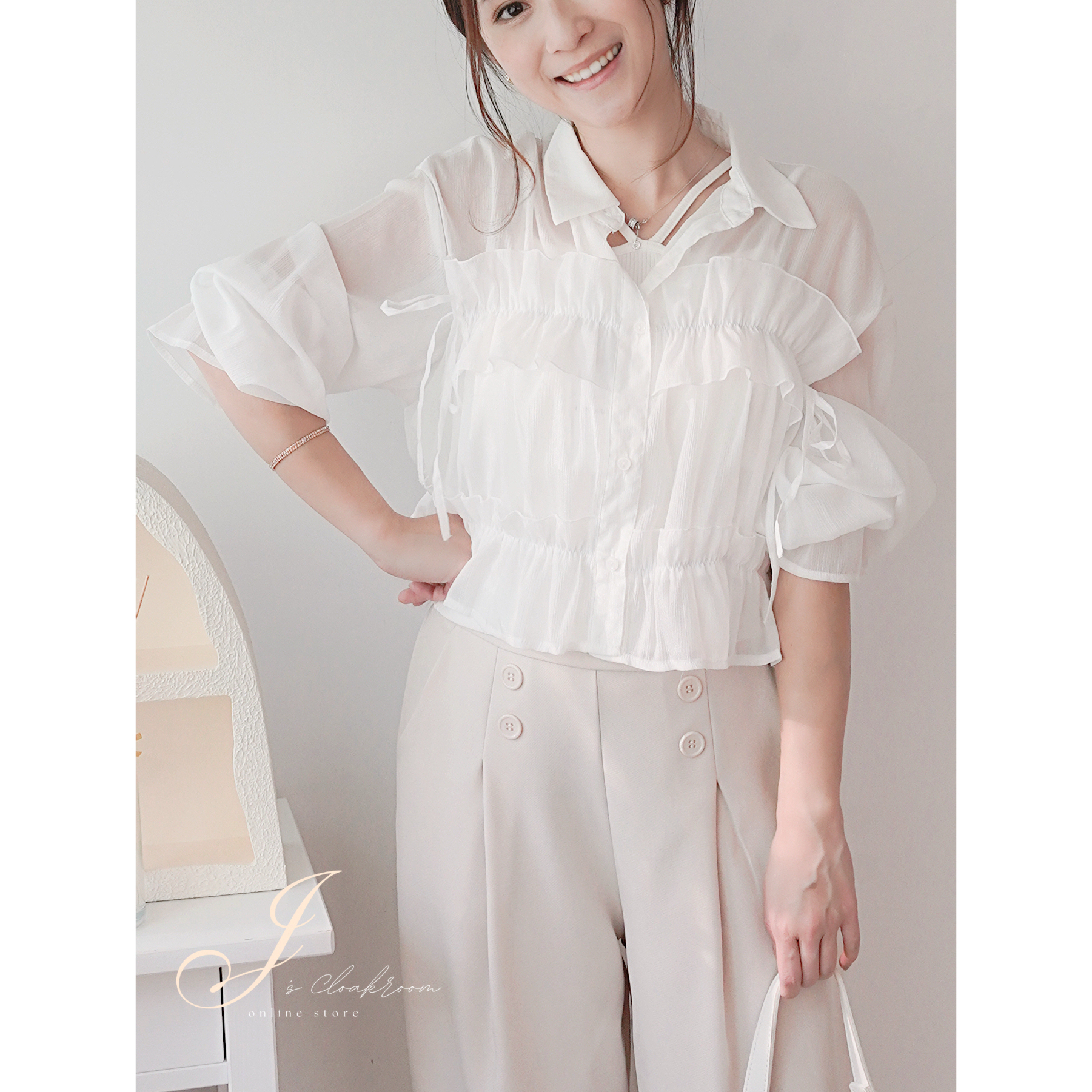 Ruffles雪紡短恤衫(JP)[白色]359937