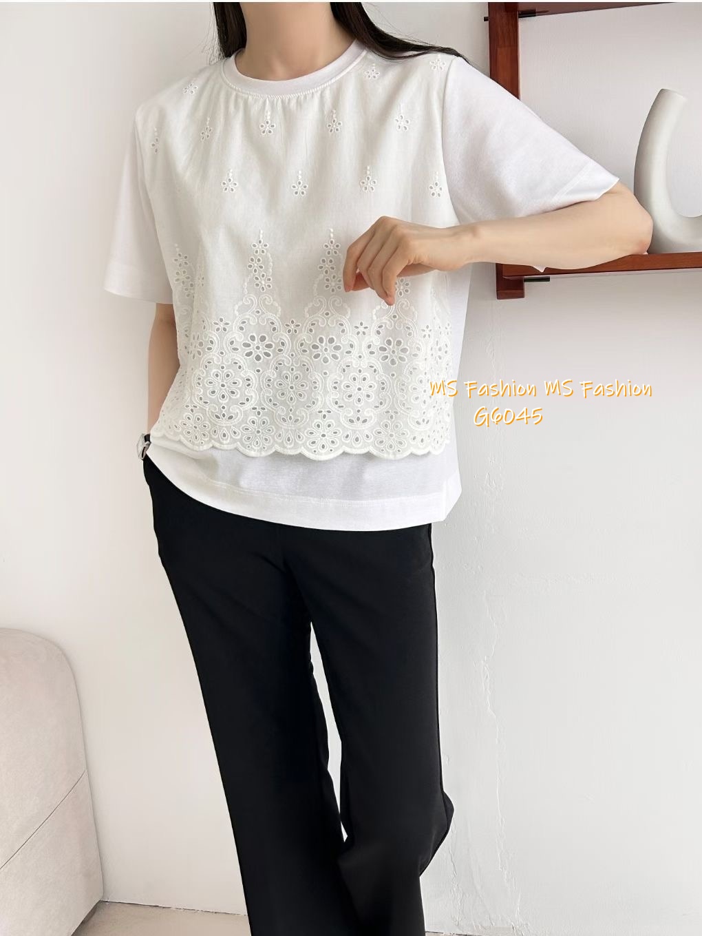 G6045 韓國🇰🇷通花拼布top