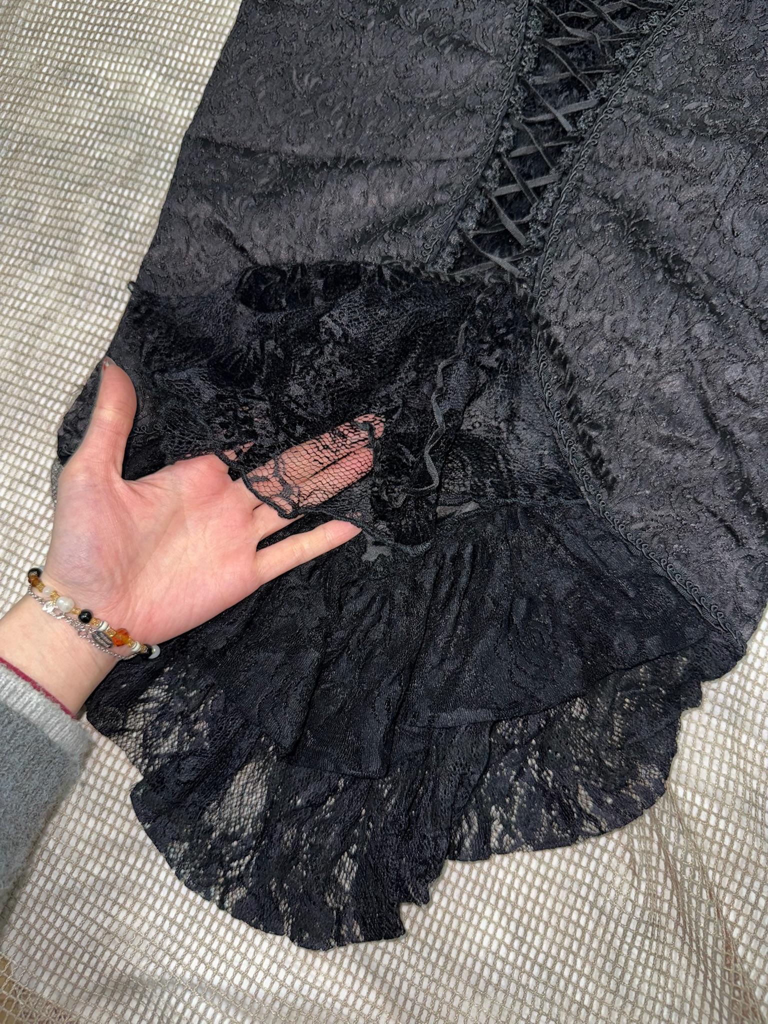 Punk Rock Lace Overlay Lace-Up Skirt/Top