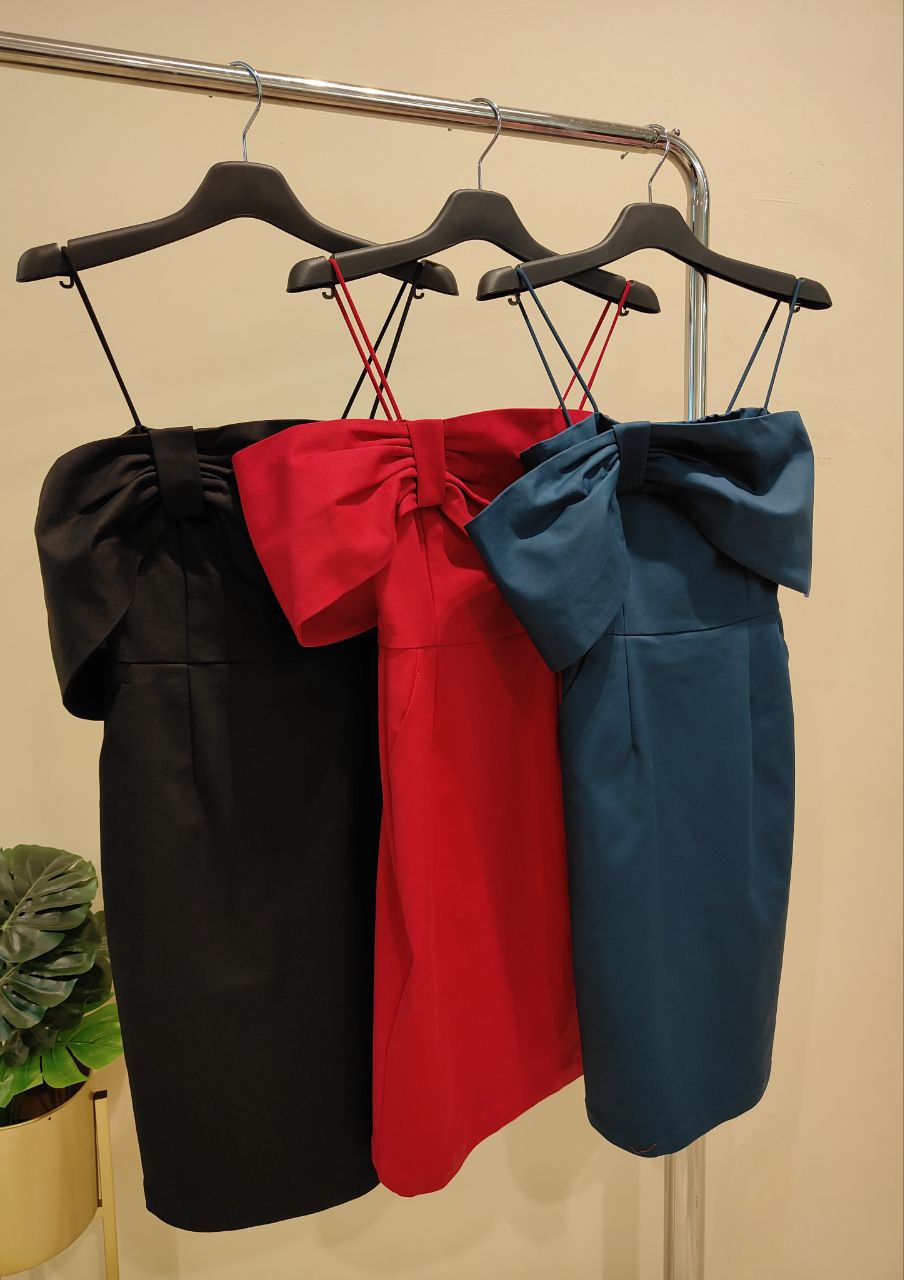 大蝴蝶结设计修身连身裙 2114