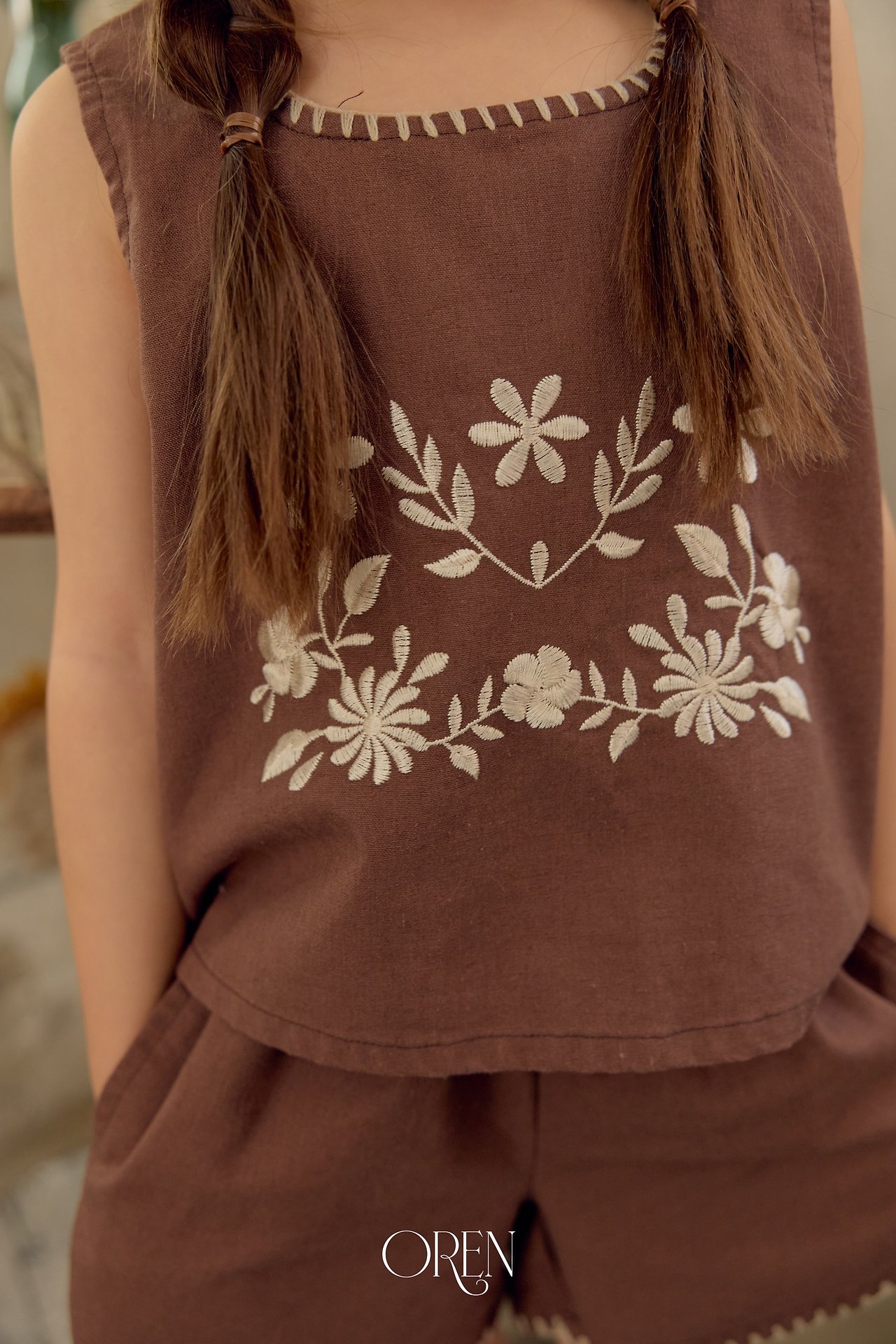 ☀️預訂 韓國直送☀️🇰🇷Oren花卉刺繡背心短褲上下套裝