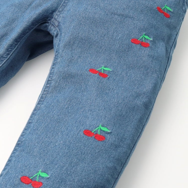 🆕【⭐訂購⭐】🌀 🇯🇵 日本直送 櫻桃刺繡 褶襉設計 彈性牛仔長褲 🌀 [ELJA-0014][261101]