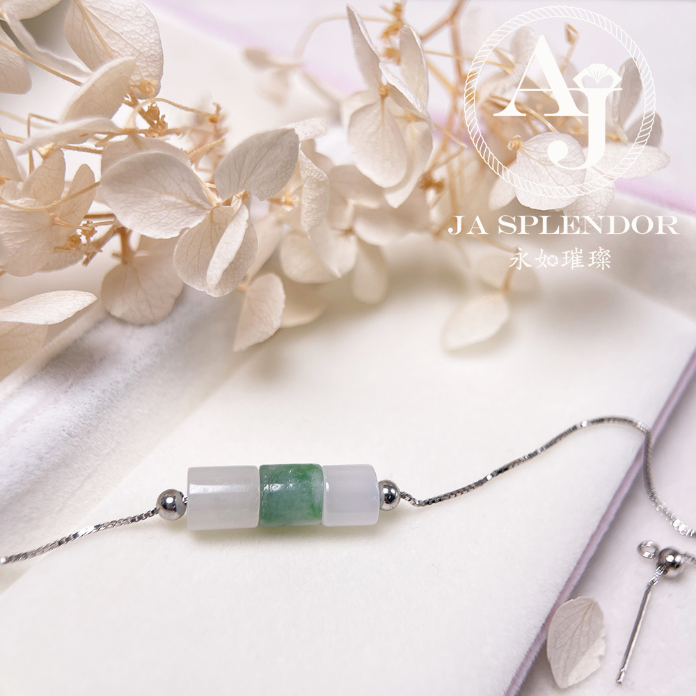 D-04B 天然翡翠A玉 平安幸運純銀手鏈